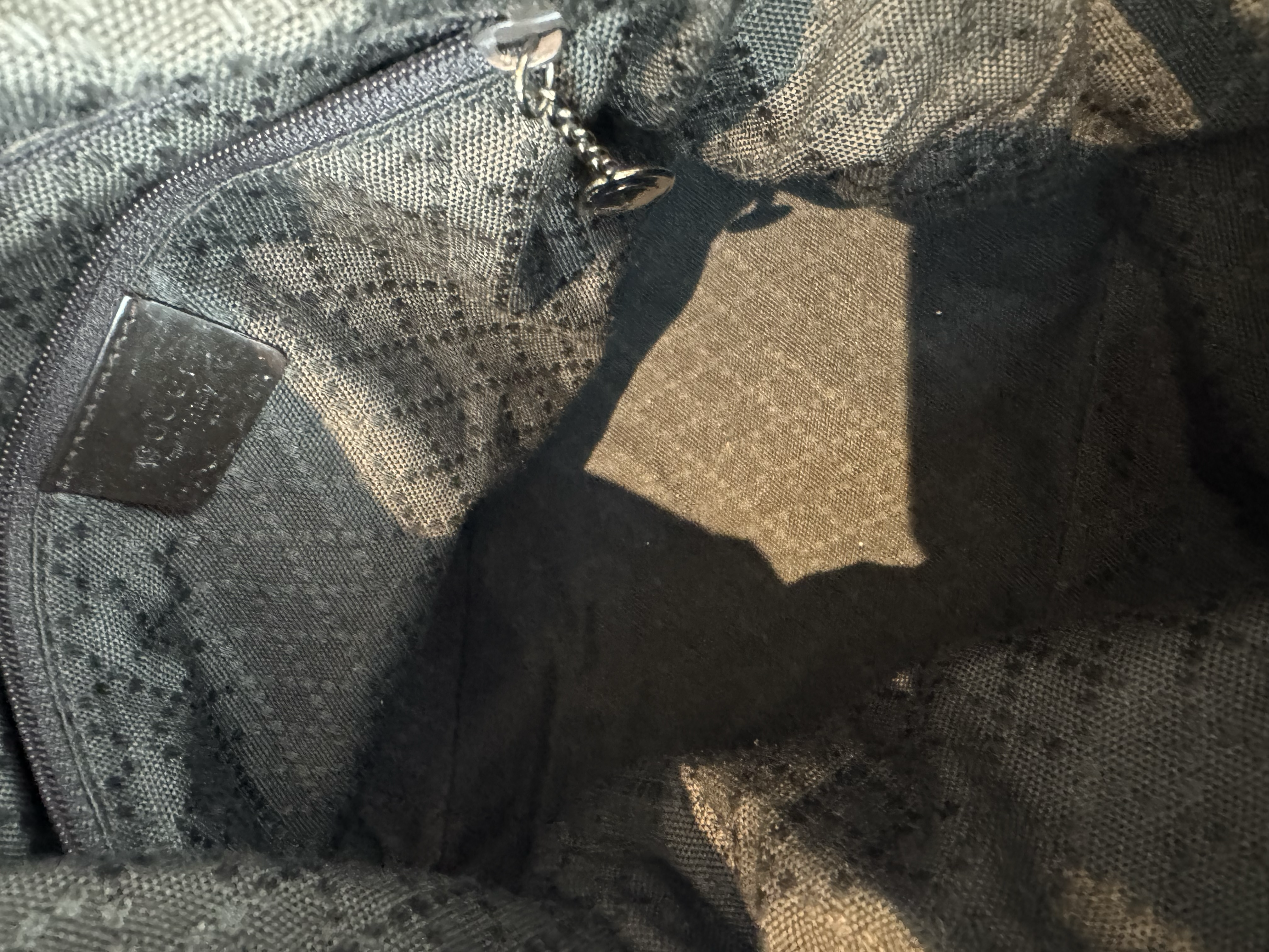 GUCCI BLACK CANVAS BAMBOO SHOULDER BAG