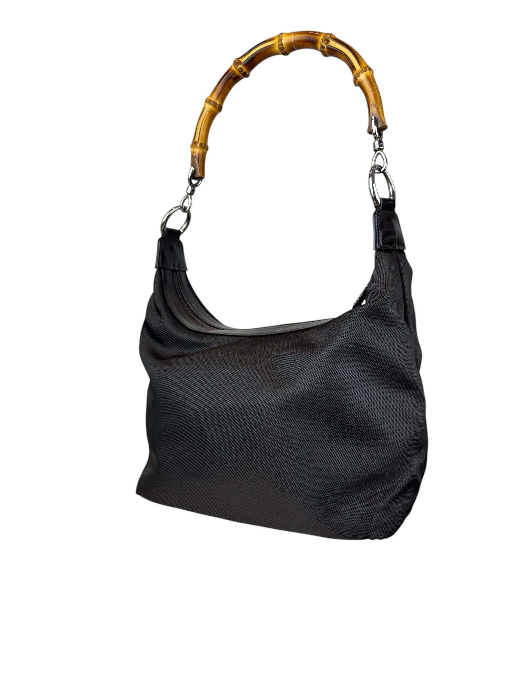 GUCCI BLACK CANVAS BAMBOO SHOULDER BAG