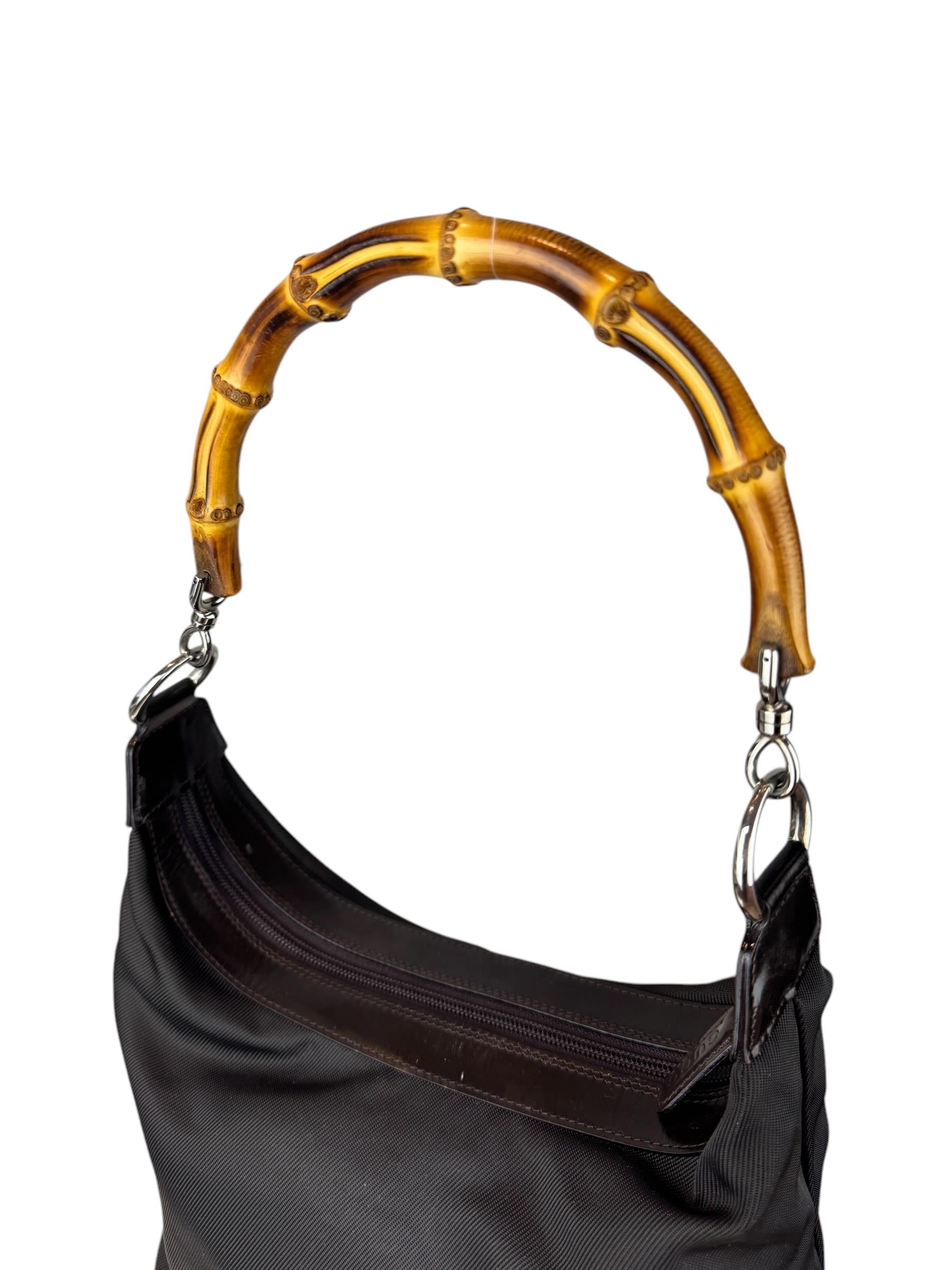 GUCCI BLACK CANVAS BAMBOO SHOULDER BAG