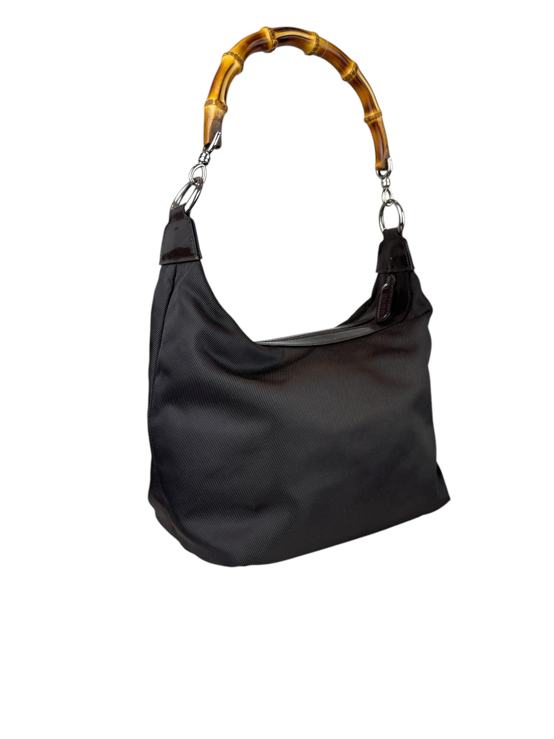GUCCI BLACK CANVAS BAMBOO SHOULDER BAG