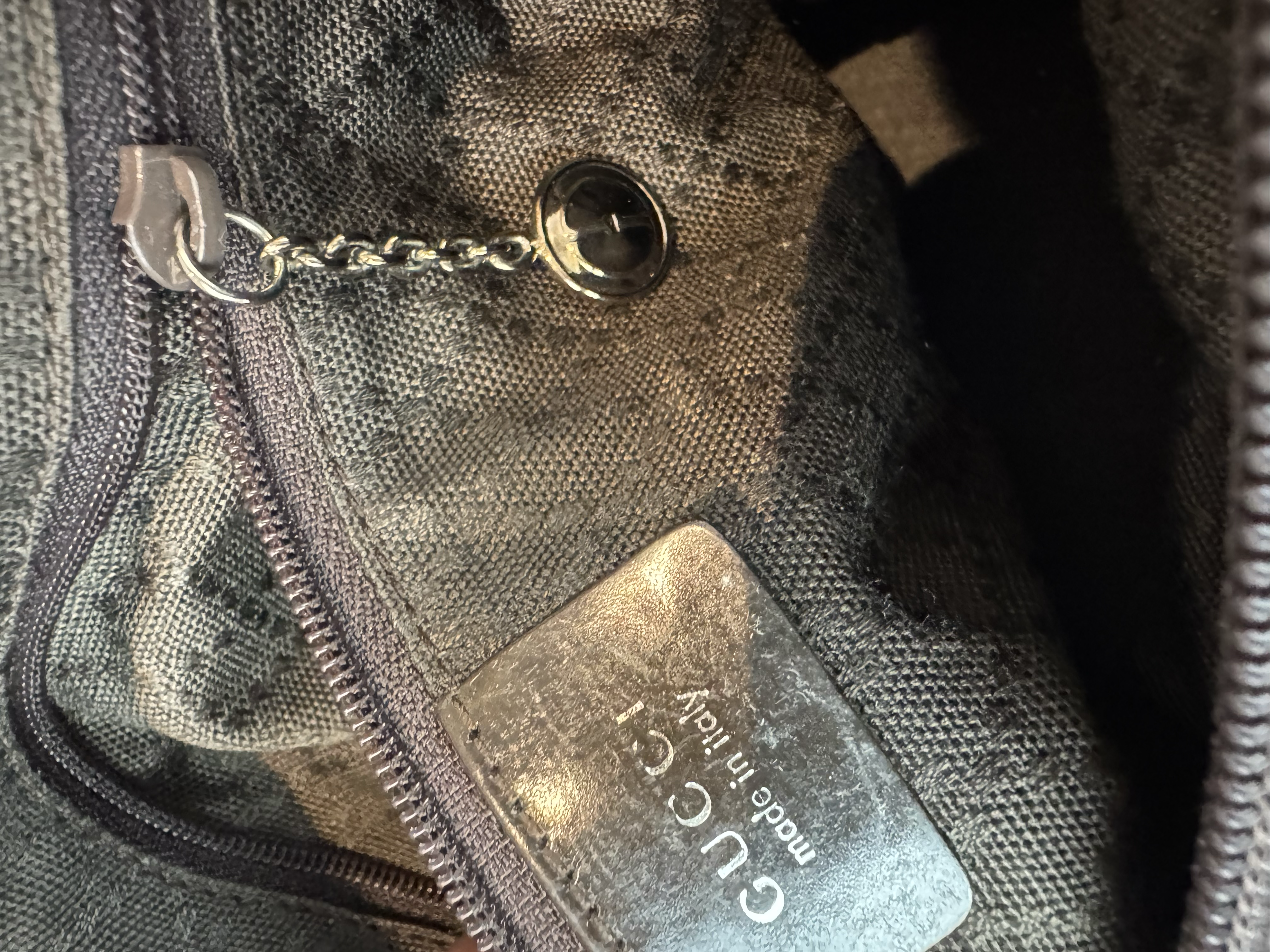 GUCCI BLACK CANVAS BAMBOO SHOULDER BAG