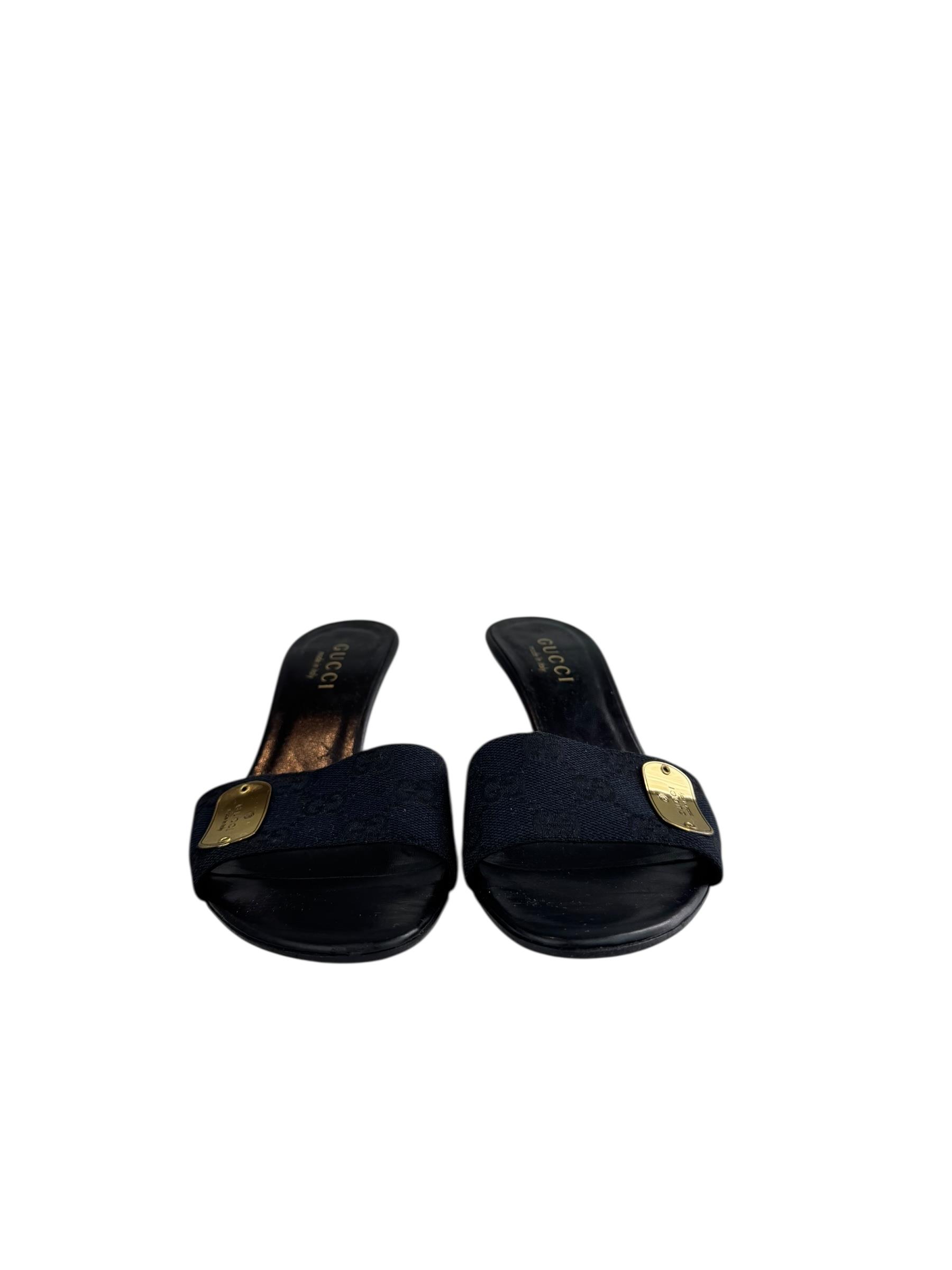 GUCCI  BLACK GG CANVAS HEELS 