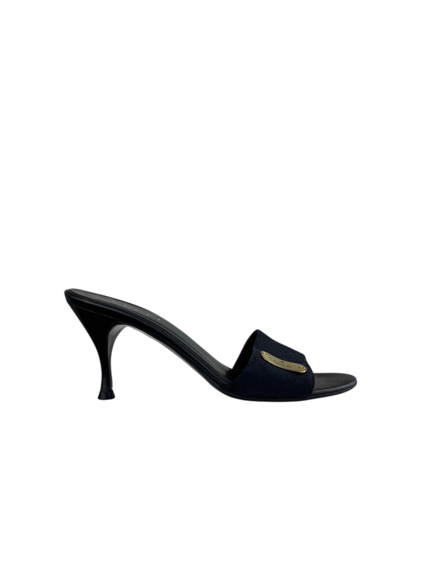 GUCCI  BLACK GG CANVAS HEELS 