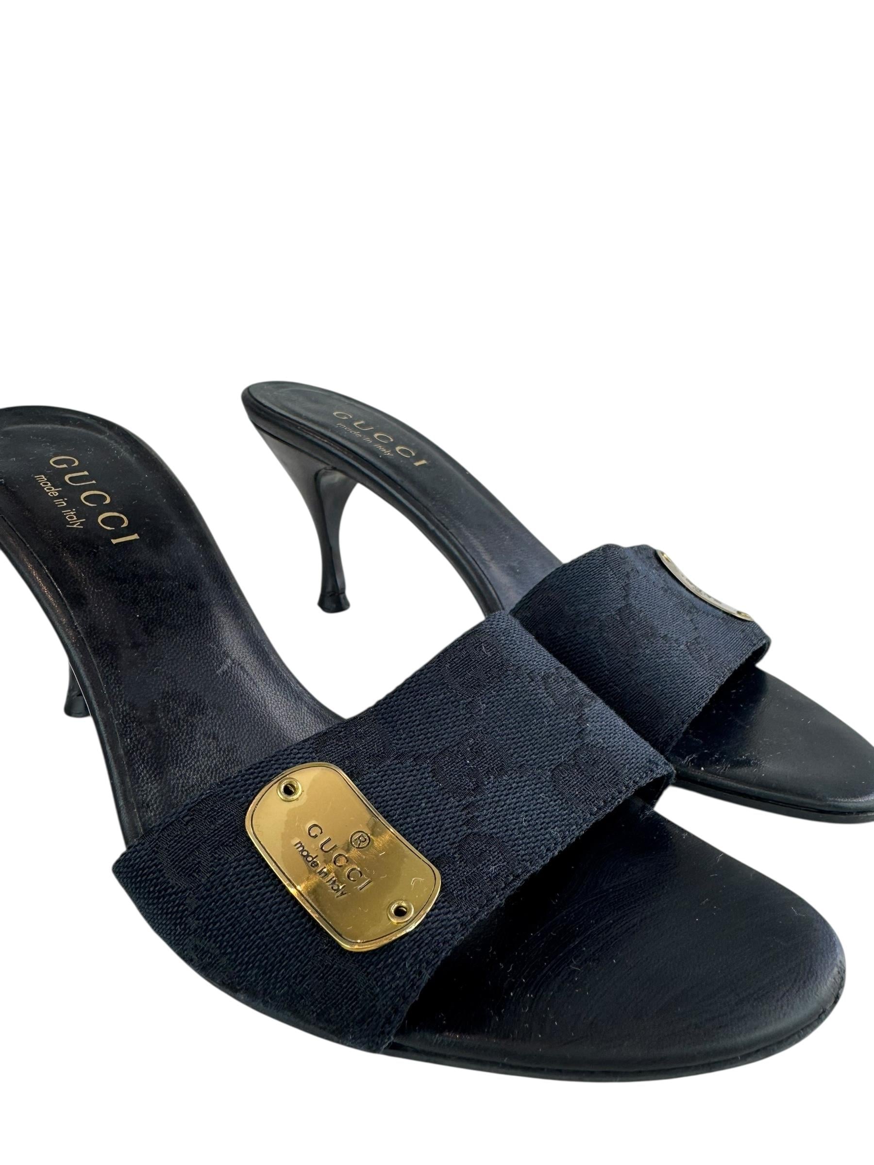 GUCCI  BLACK GG CANVAS HEELS 