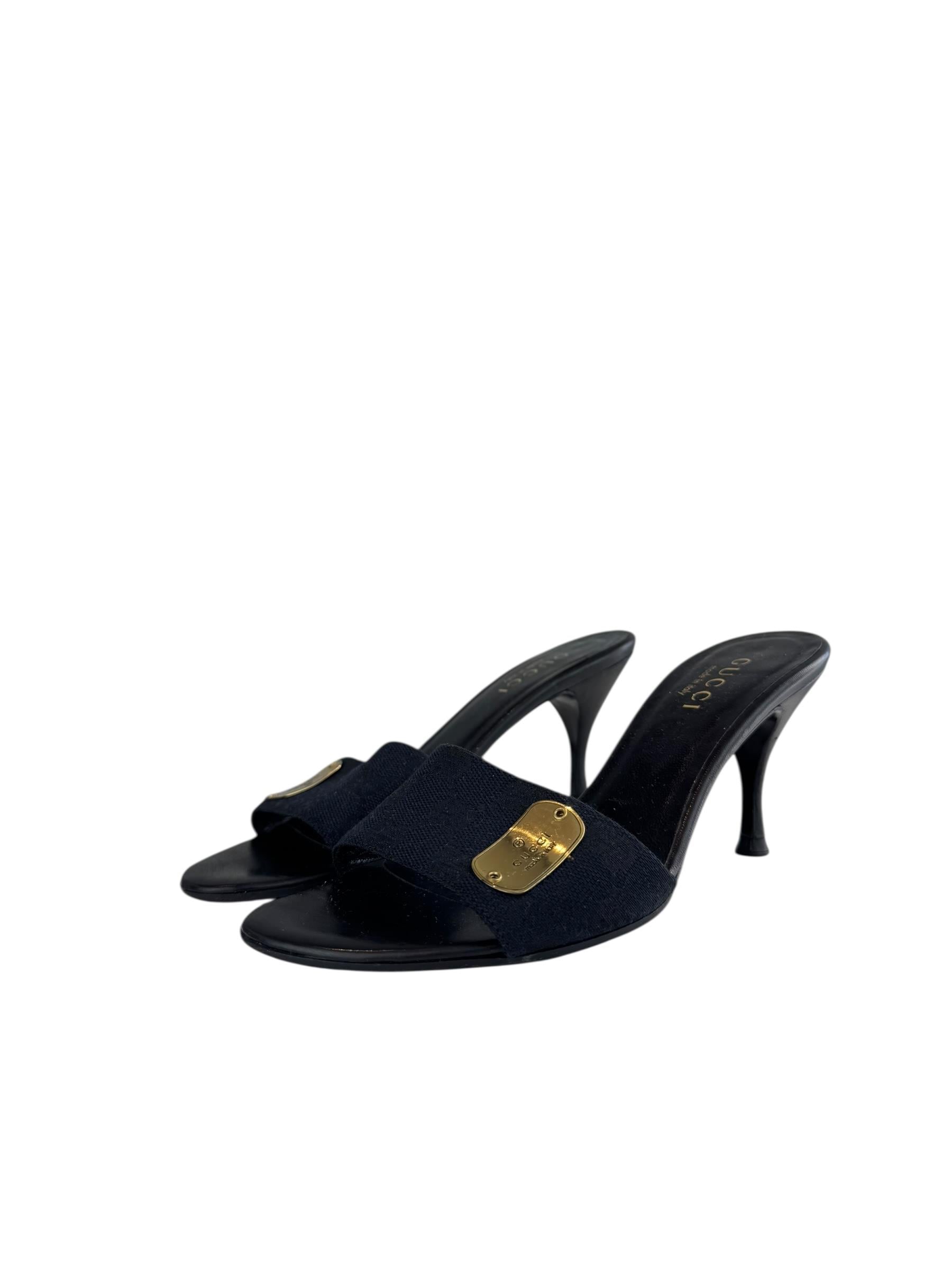 GUCCI  BLACK GG CANVAS HEELS 