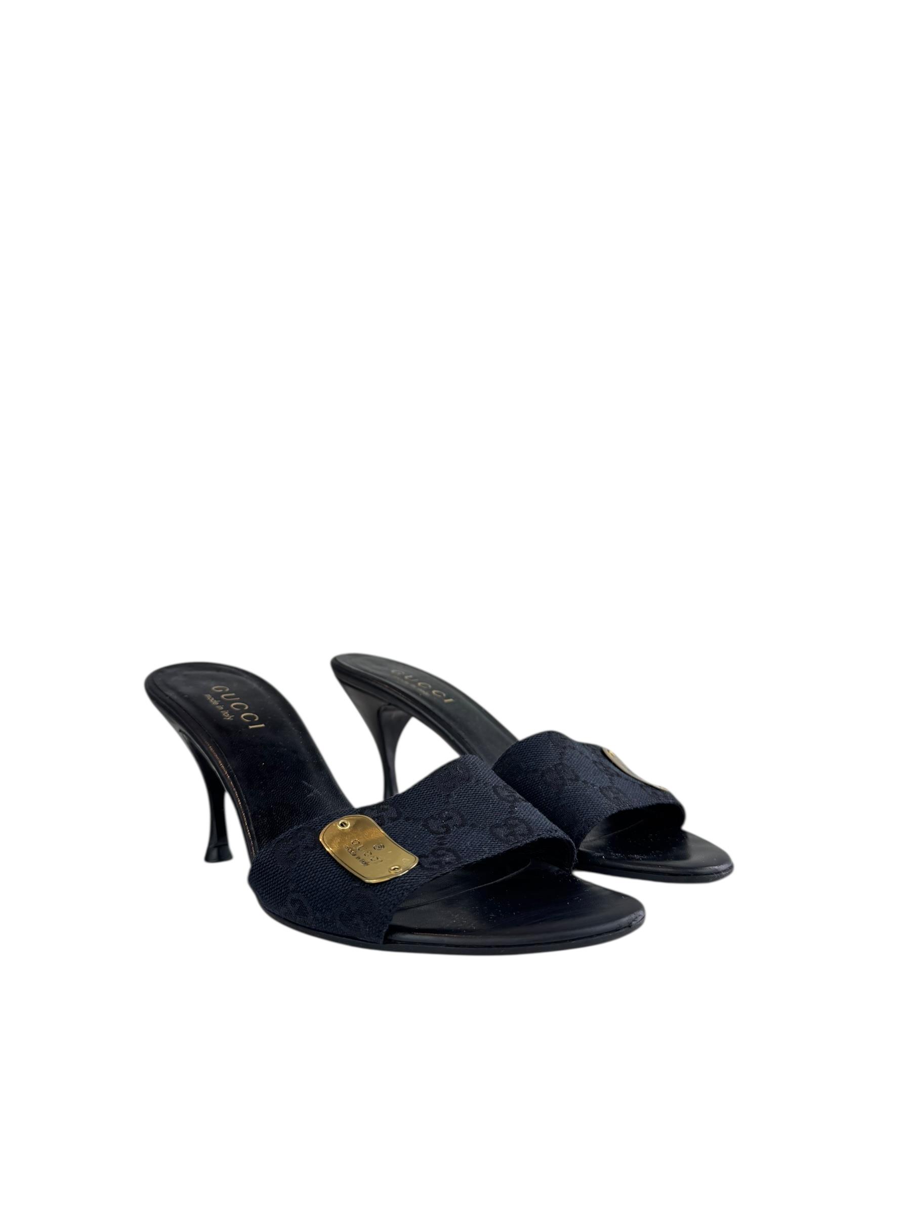 GUCCI  BLACK GG CANVAS HEELS 