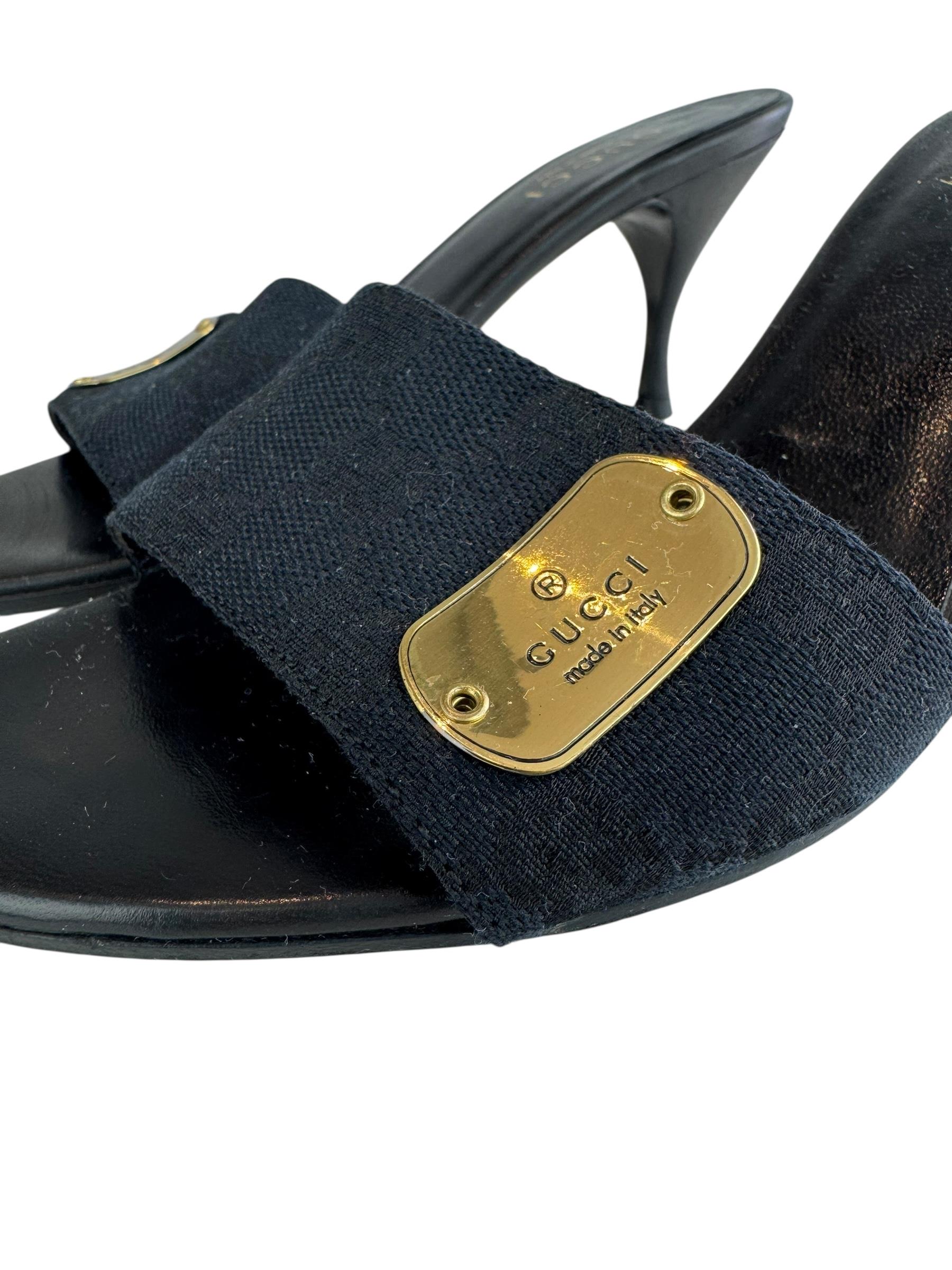 GUCCI  BLACK GG CANVAS HEELS 