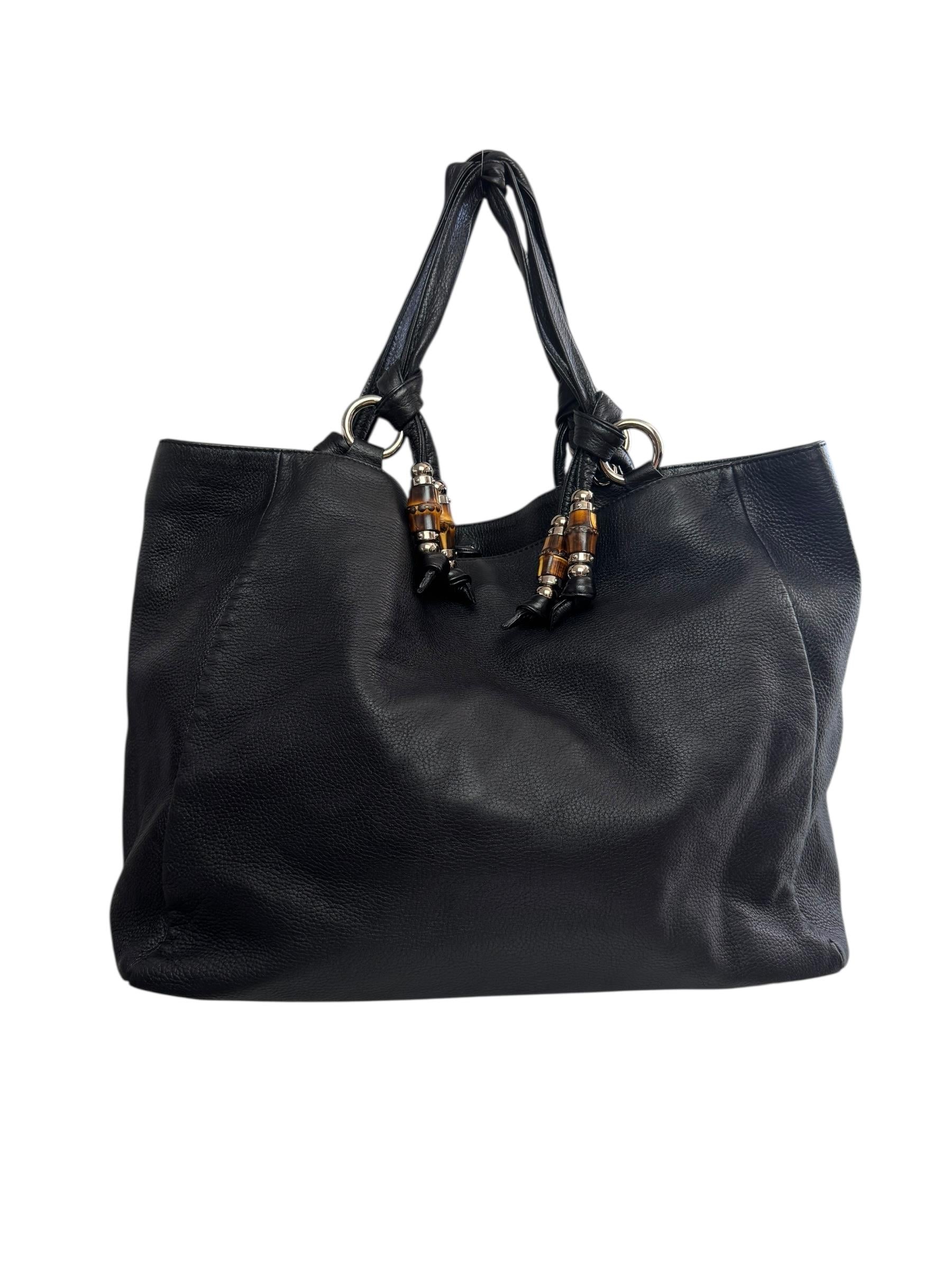 GUCCI BLACK LEATHER BAMBOO BAG 