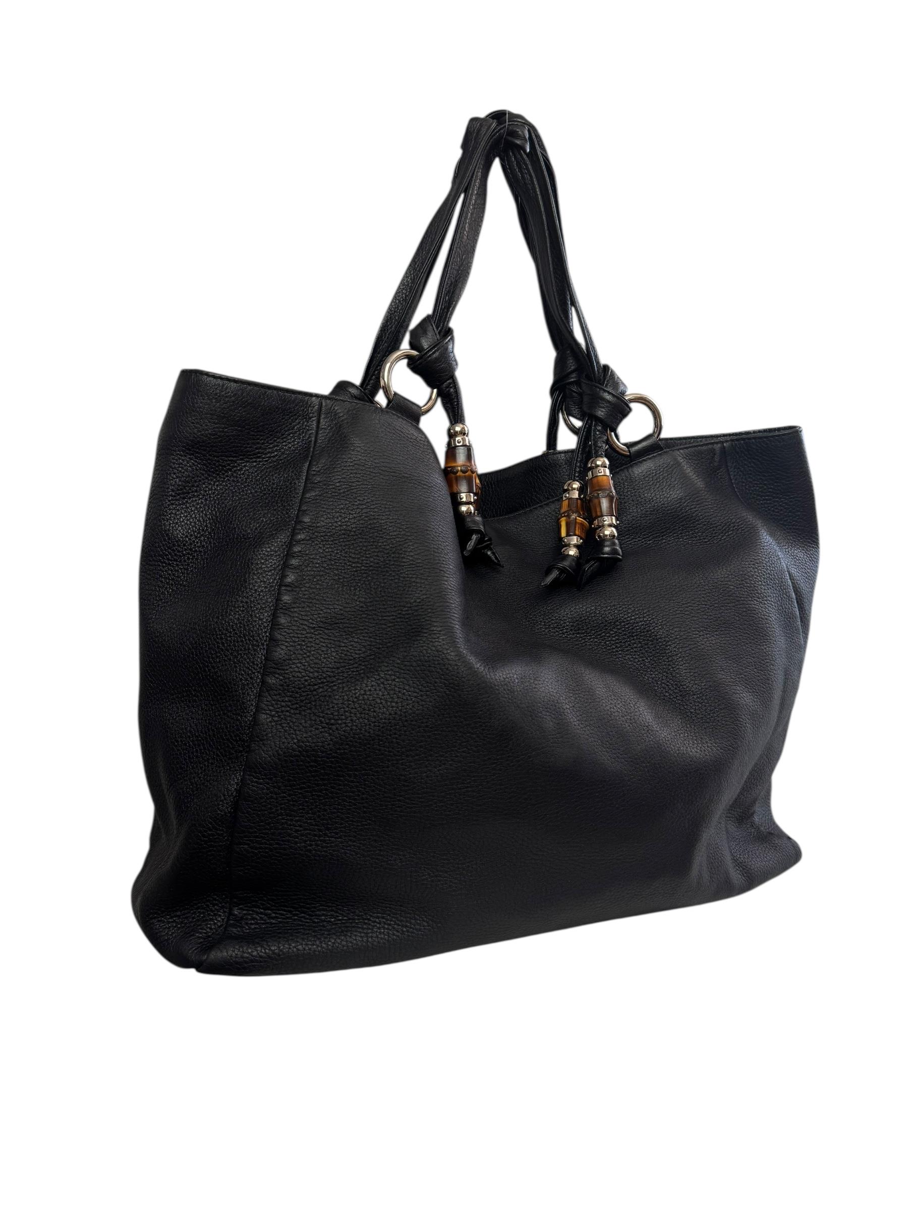 GUCCI BLACK LEATHER BAMBOO BAG 