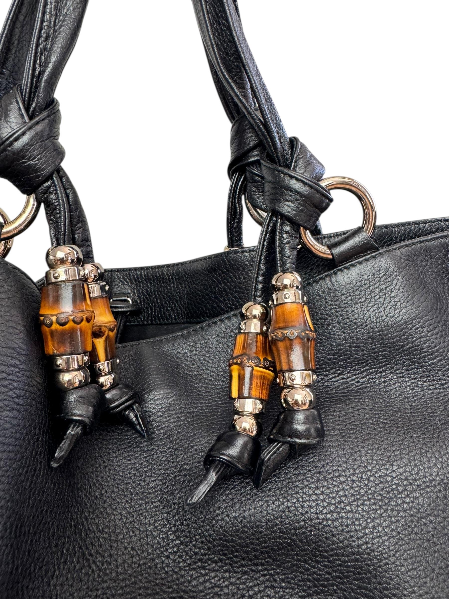 GUCCI BLACK LEATHER BAMBOO BAG 
