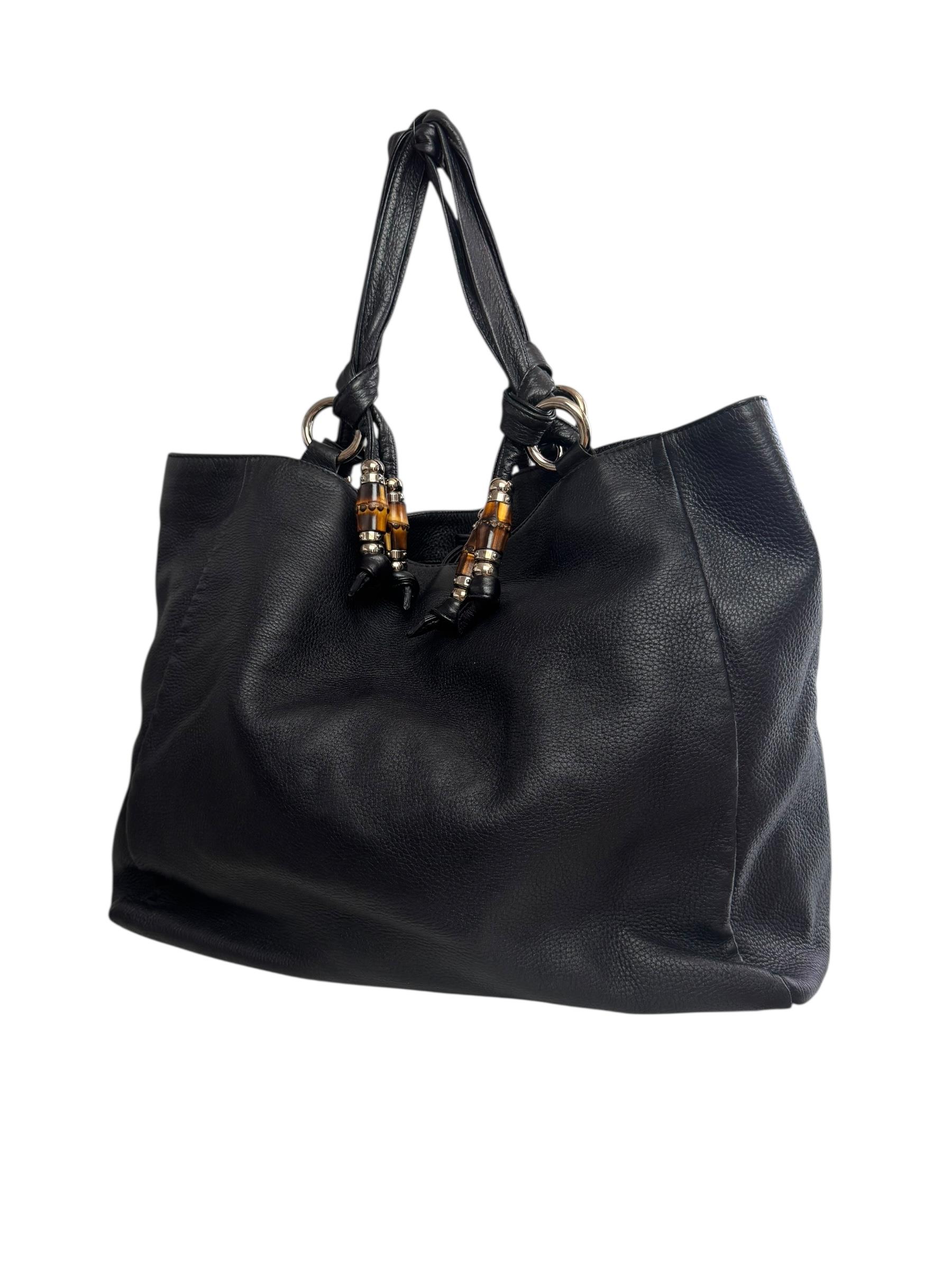 GUCCI BLACK LEATHER BAMBOO BAG 