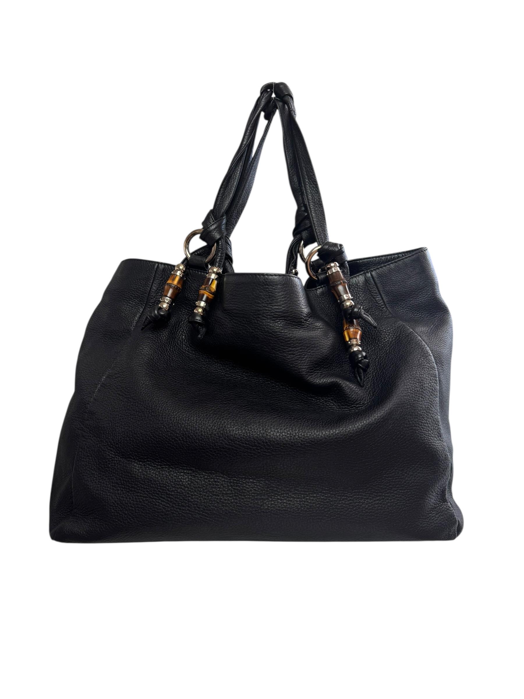 GUCCI BLACK LEATHER BAMBOO BAG 