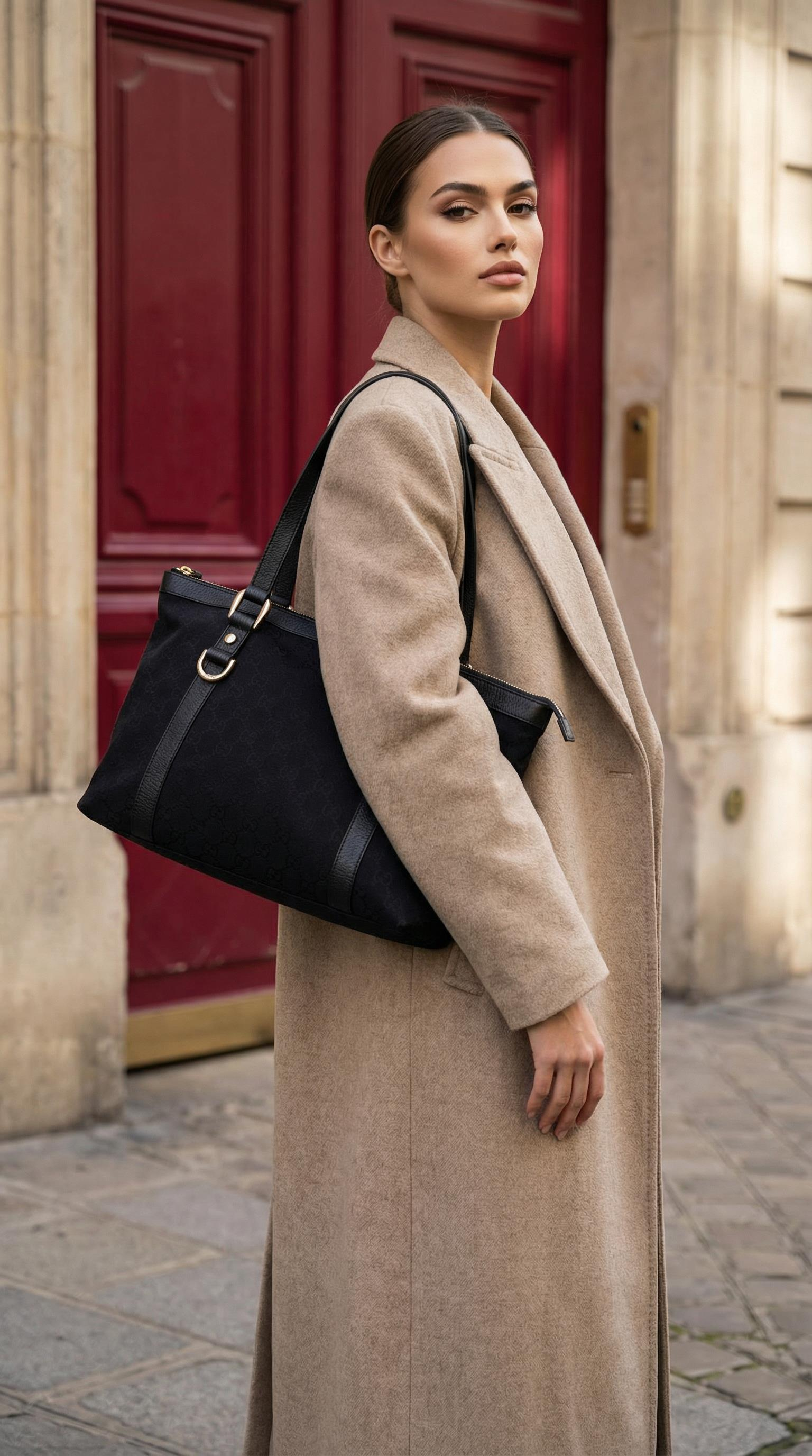 GUCCI BLACK MONOGRAM TOTE BAG