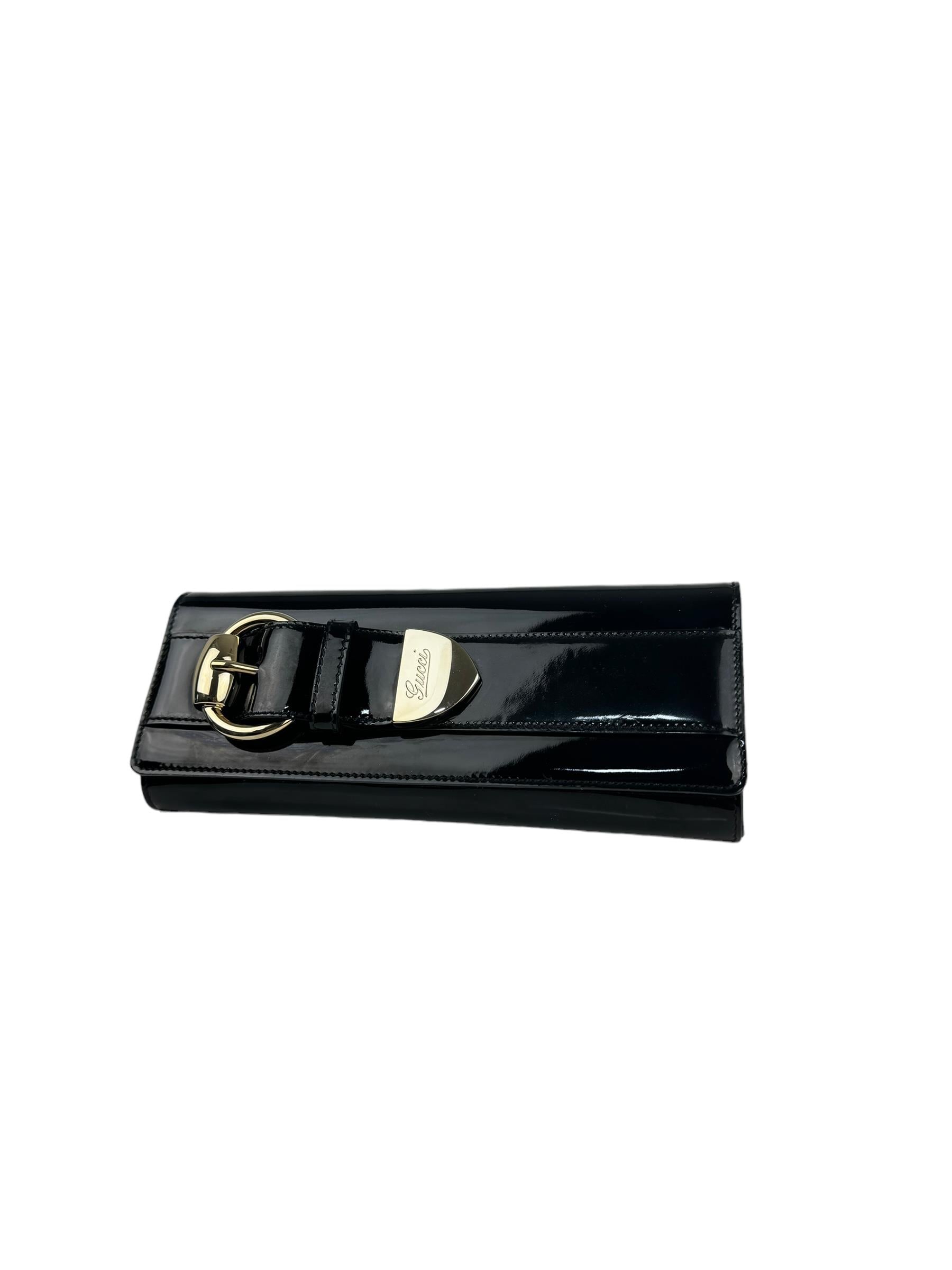 GUCCI BLACK PATENT LEATHER CLUTCH BAG