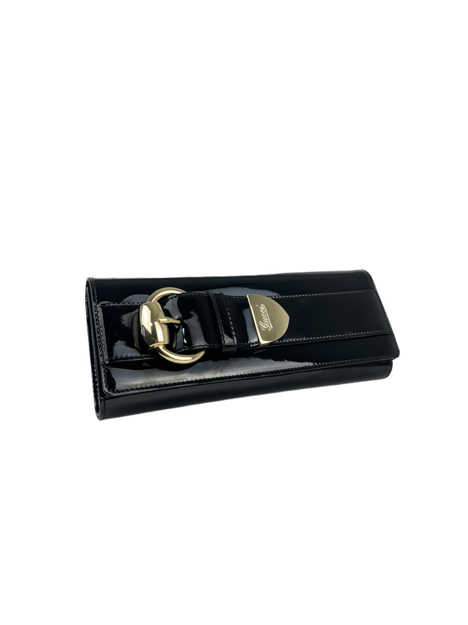 GUCCI BLACK PATENT LEATHER CLUTCH BAG