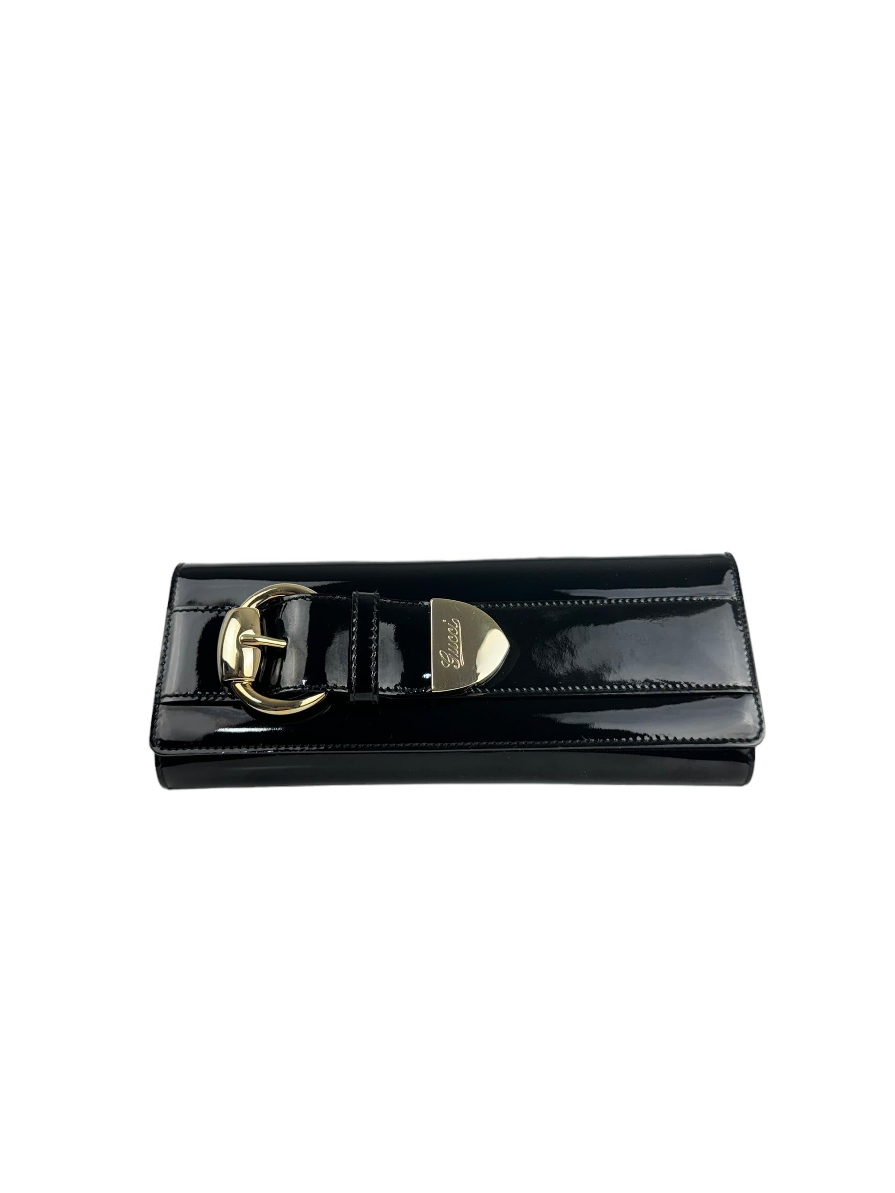 GUCCI BLACK PATENT LEATHER CLUTCH BAG