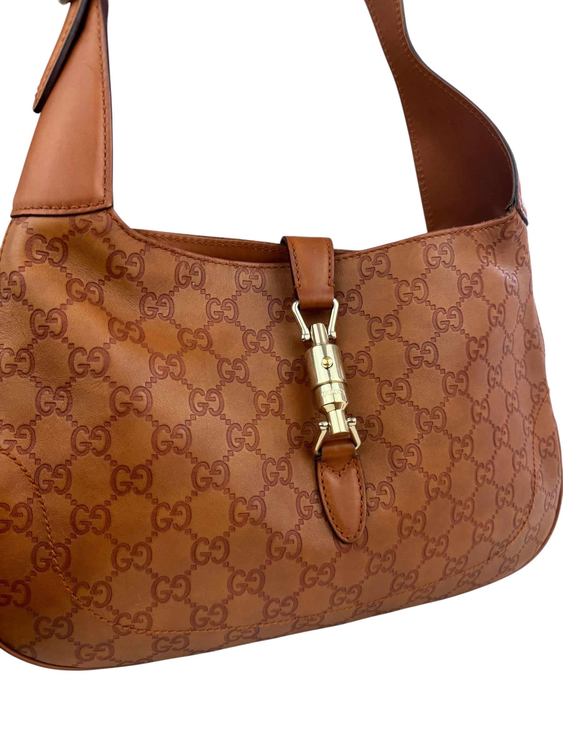 GUCCI BROWN GG LEATHER JACKIE BAG