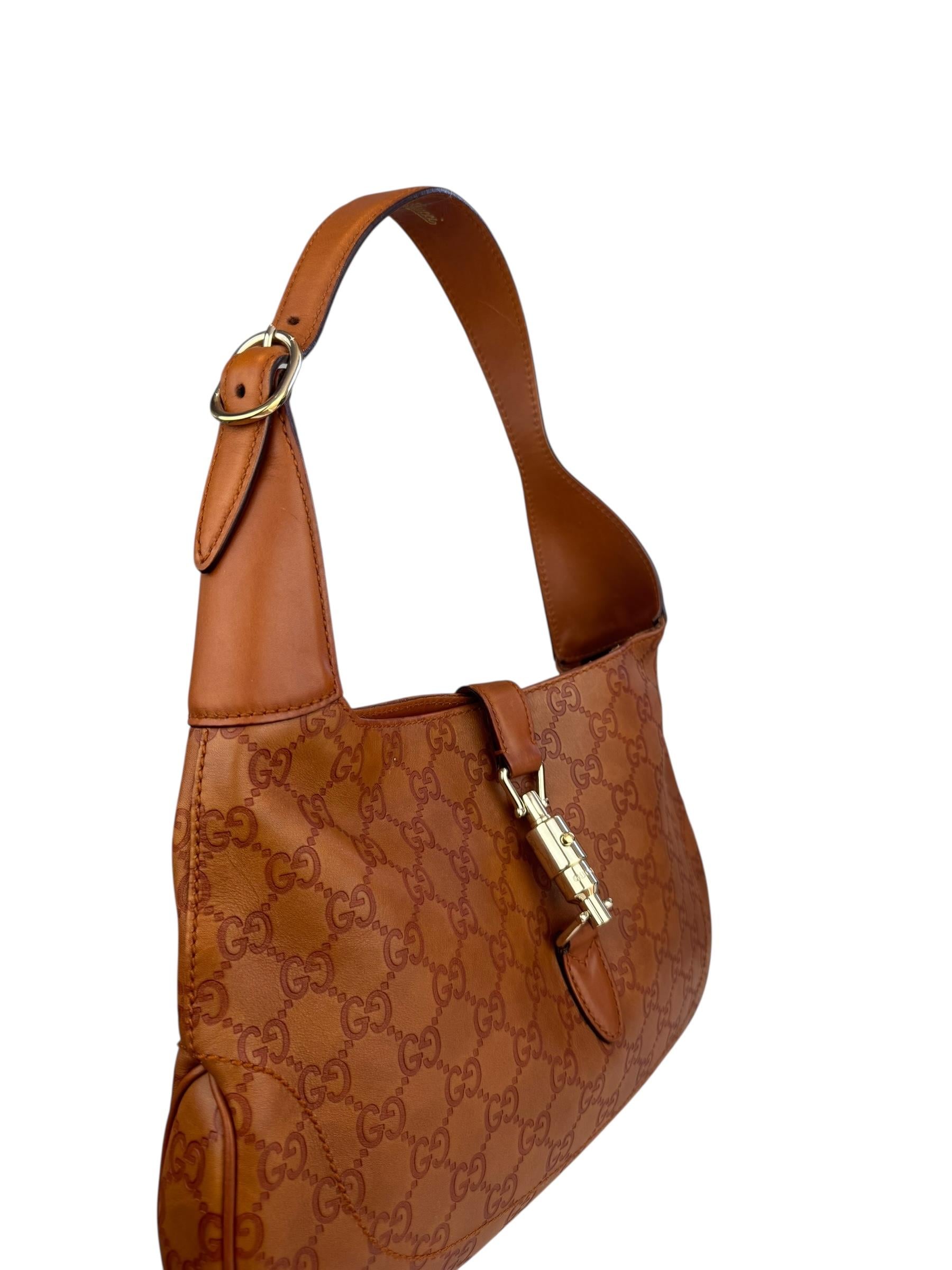 GUCCI BROWN GG LEATHER JACKIE BAG