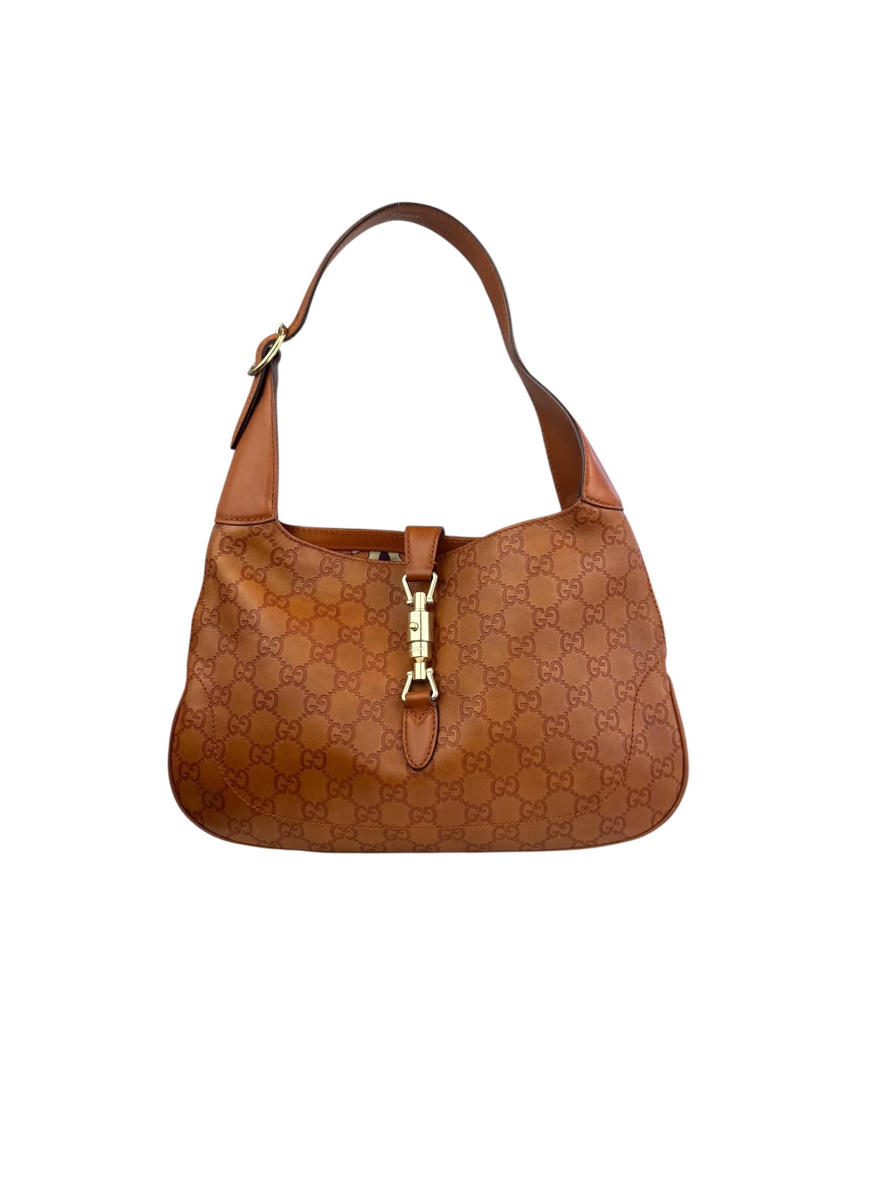 GUCCI BROWN GG LEATHER JACKIE BAG
