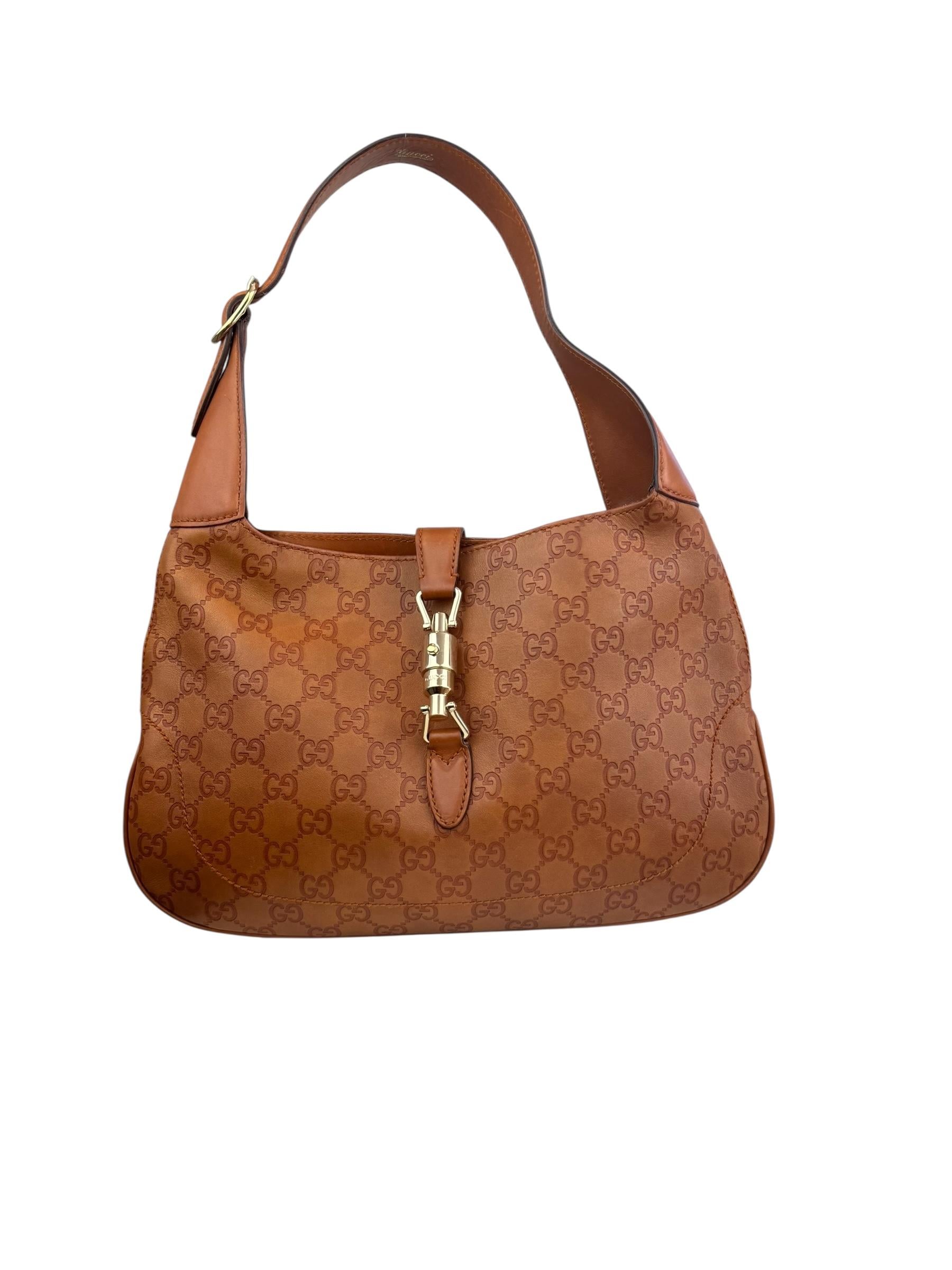 GUCCI BROWN GG LEATHER JACKIE BAG