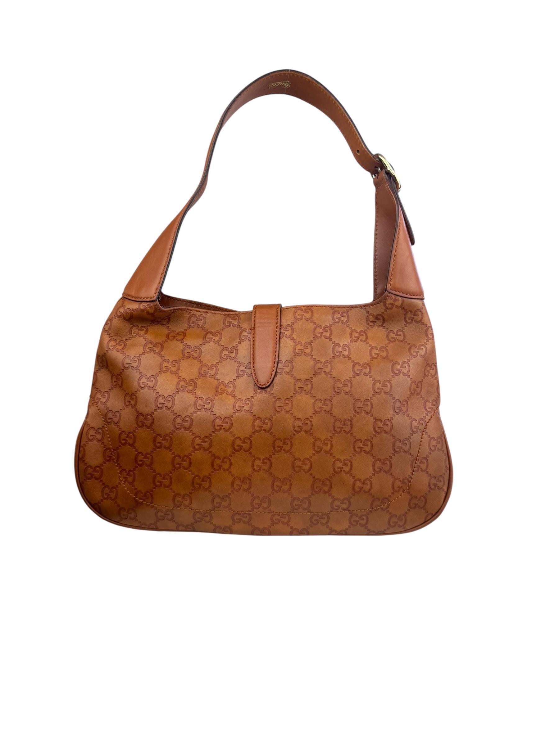 GUCCI BROWN GG LEATHER JACKIE BAG
