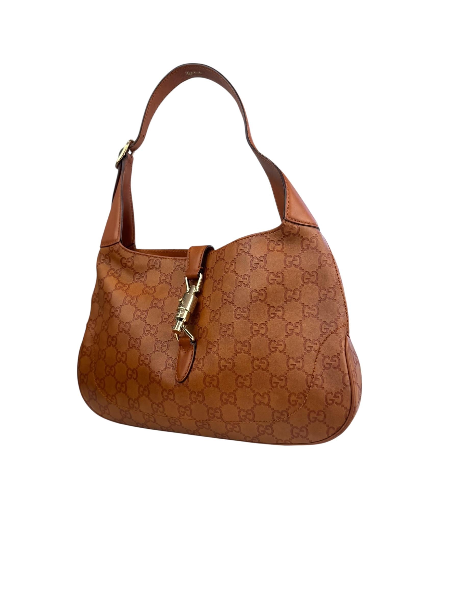 GUCCI BROWN GG LEATHER JACKIE BAG