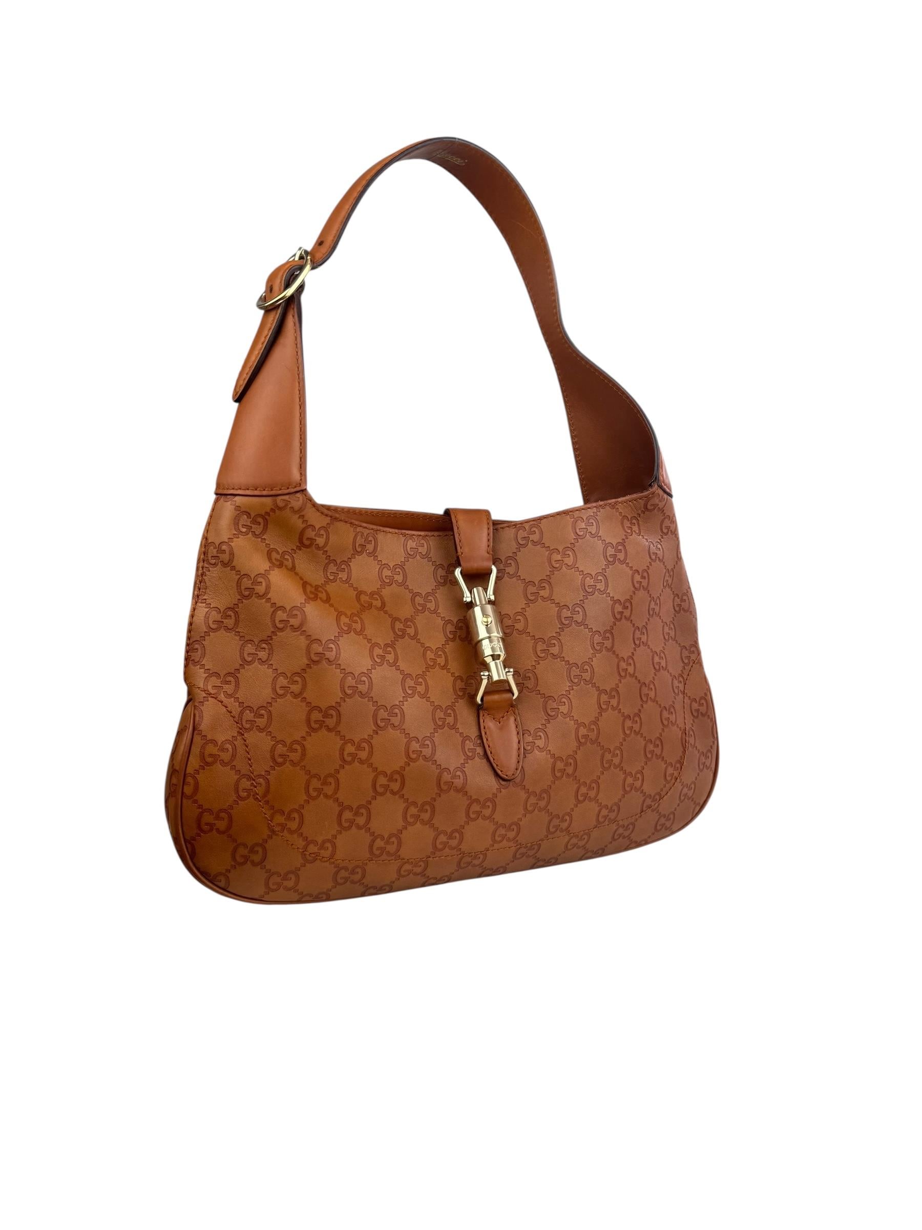 GUCCI BROWN GG LEATHER JACKIE BAG