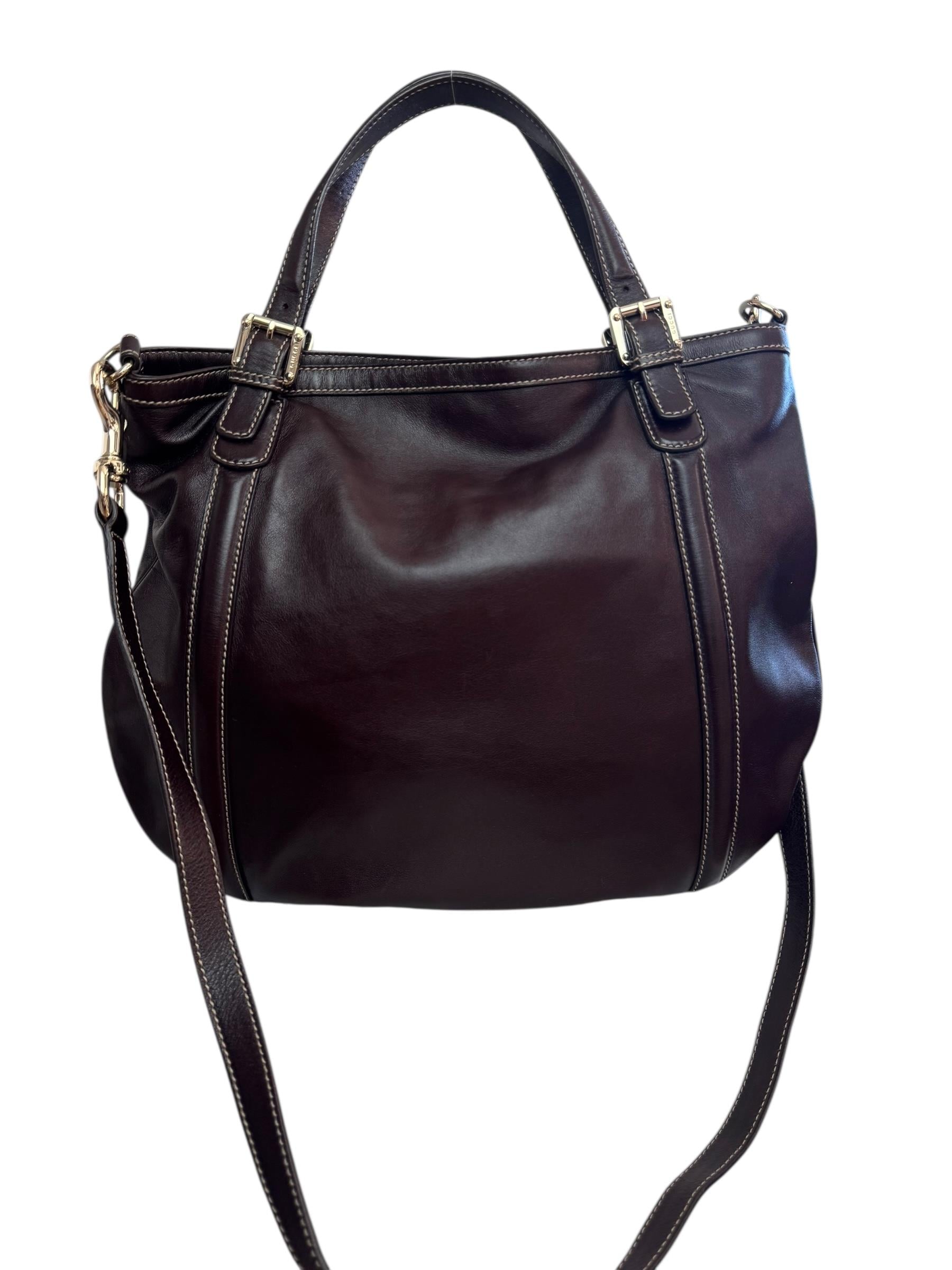 GUCCI DARK BROWN GG WEB BRITT TOTE BAG