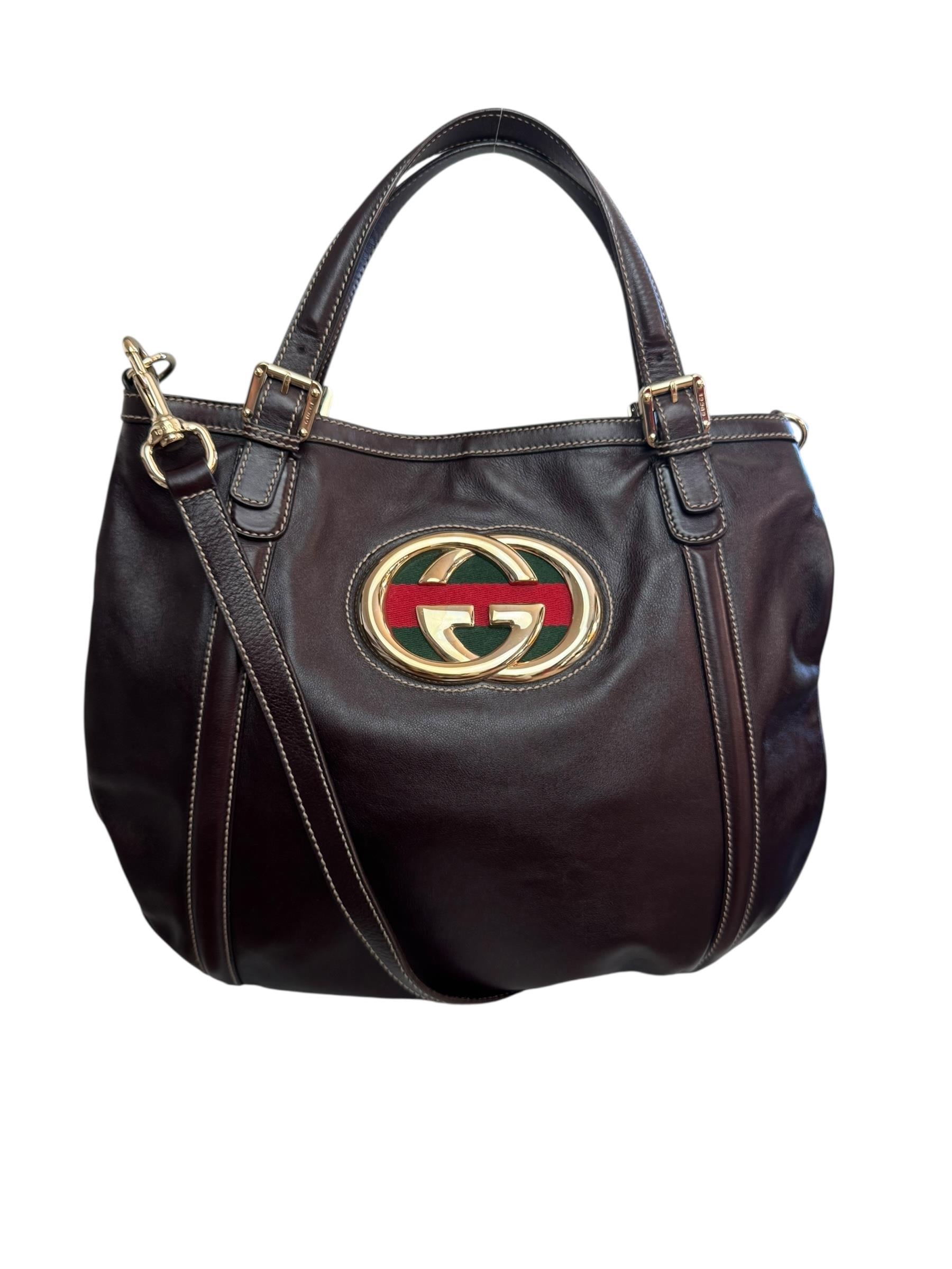GUCCI DARK BROWN GG WEB BRITT TOTE BAG