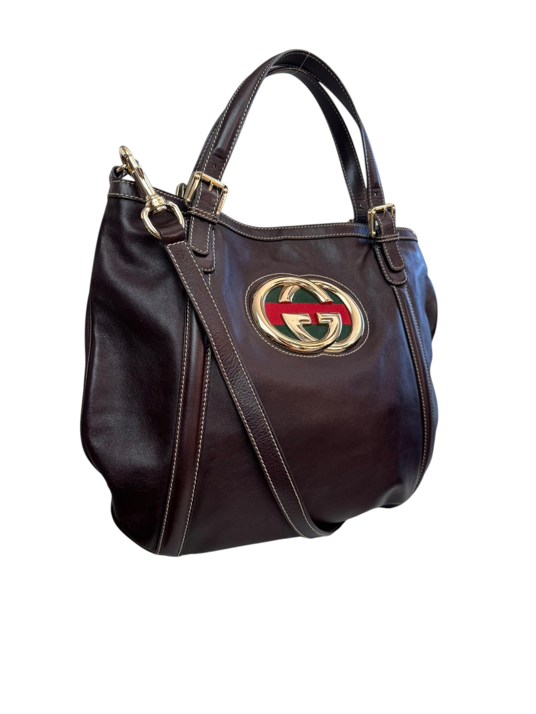 GUCCI DARK BROWN GG WEB BRITT TOTE BAG