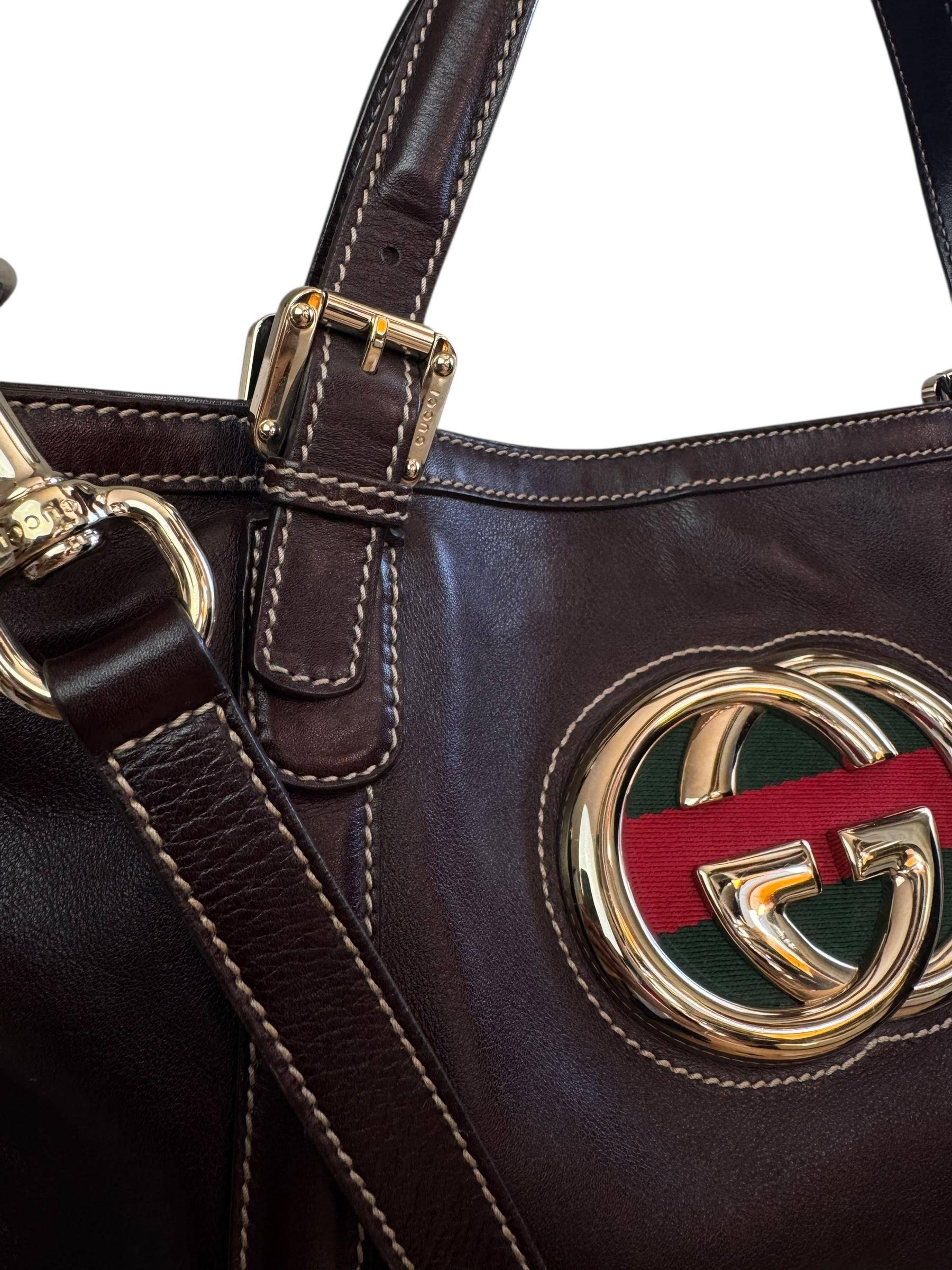 GUCCI DARK BROWN GG WEB BRITT TOTE BAG