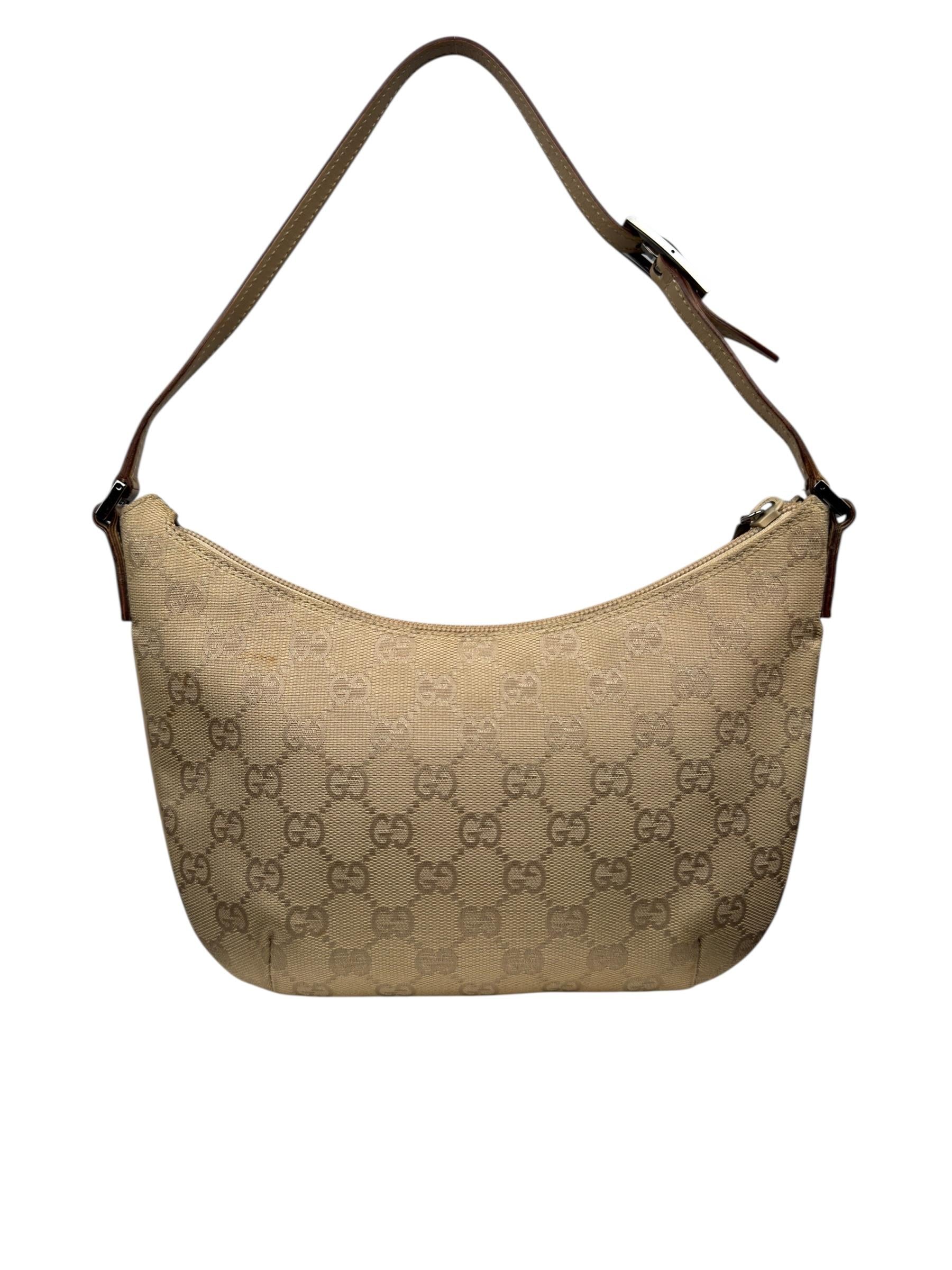 GUCCI GG BEIGE CANVAS HALFMOON SHOULDER BAG