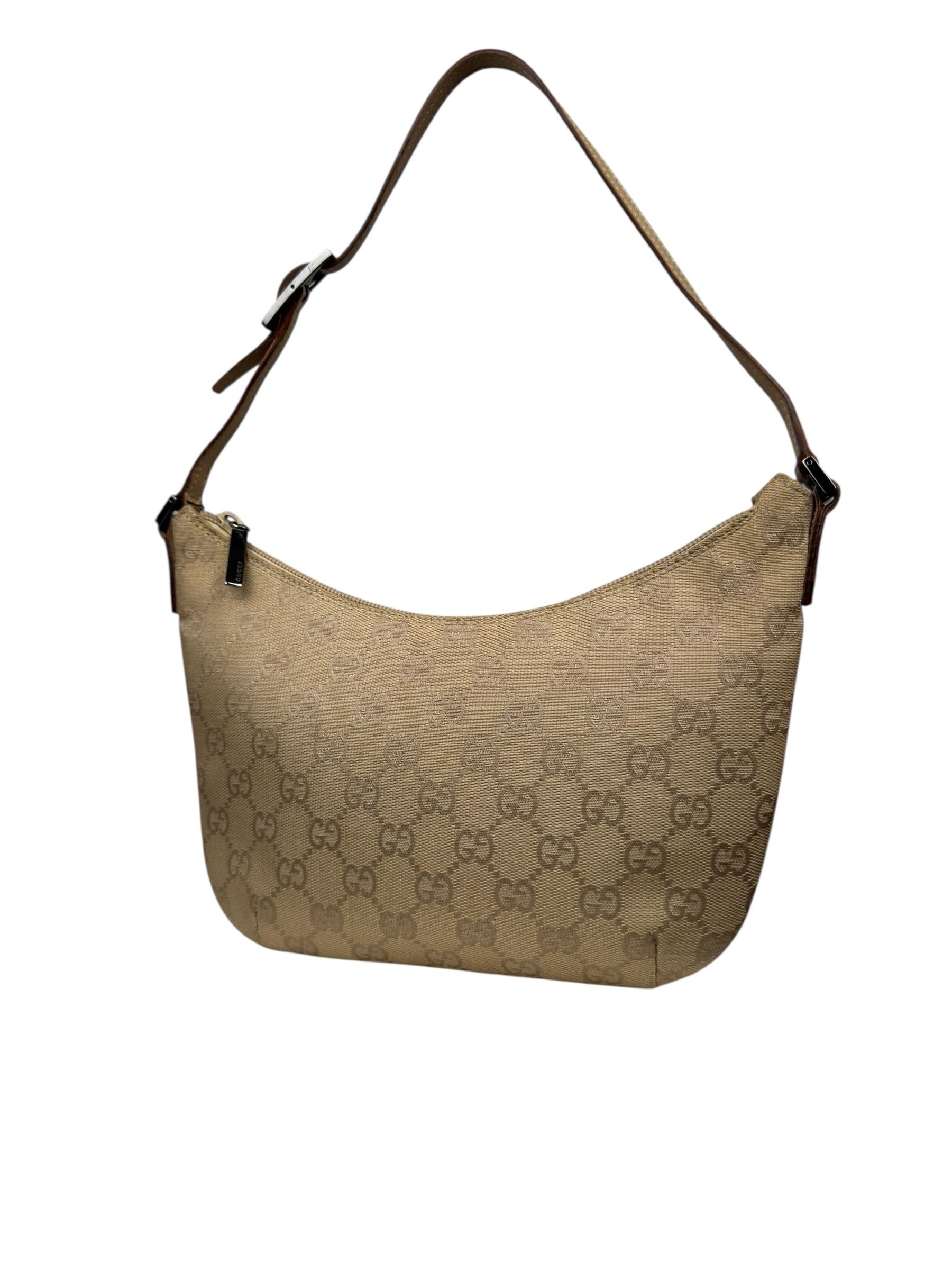 GUCCI GG BEIGE CANVAS HALFMOON SHOULDER BAG