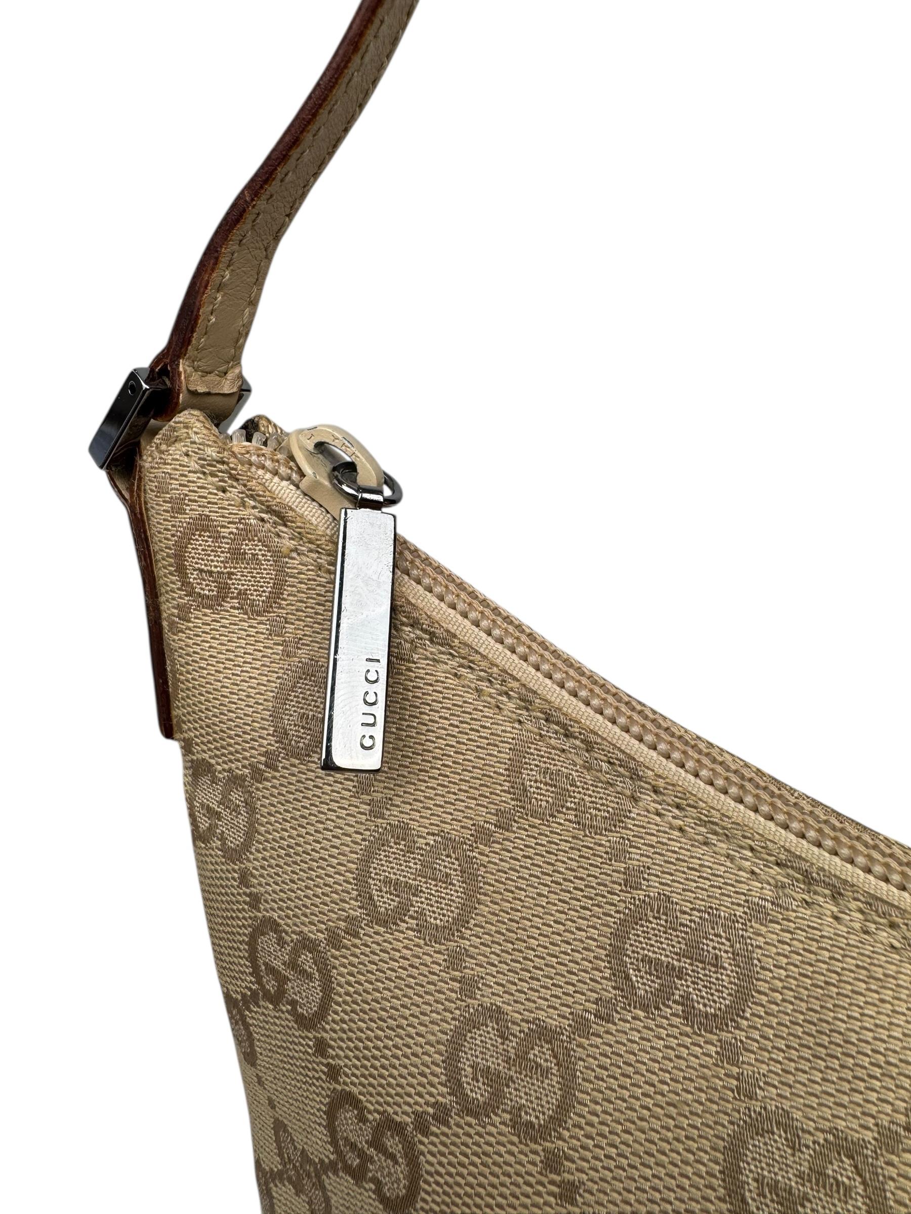 GUCCI GG BEIGE CANVAS HALFMOON SHOULDER BAG