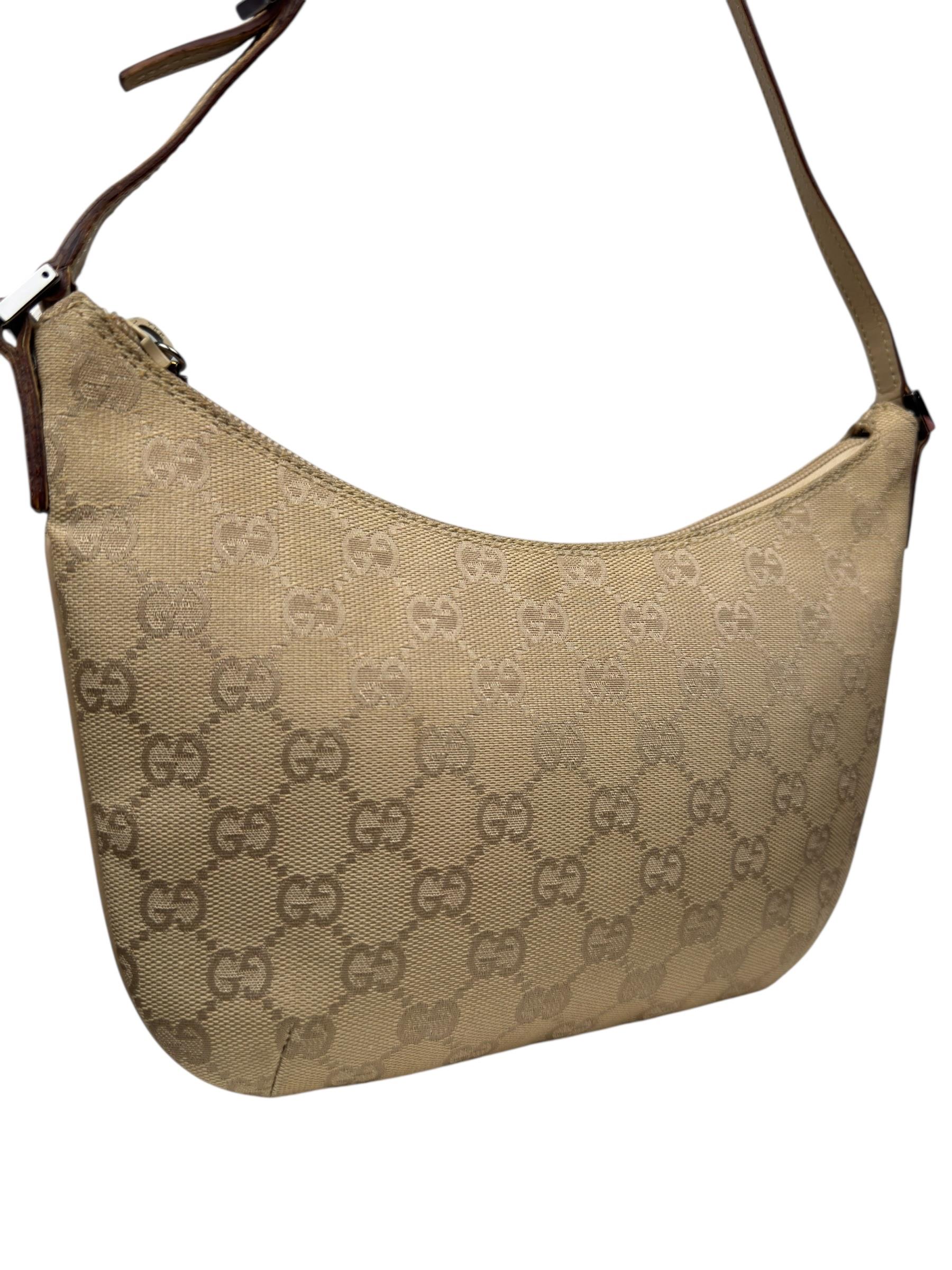 GUCCI GG BEIGE CANVAS HALFMOON SHOULDER BAG