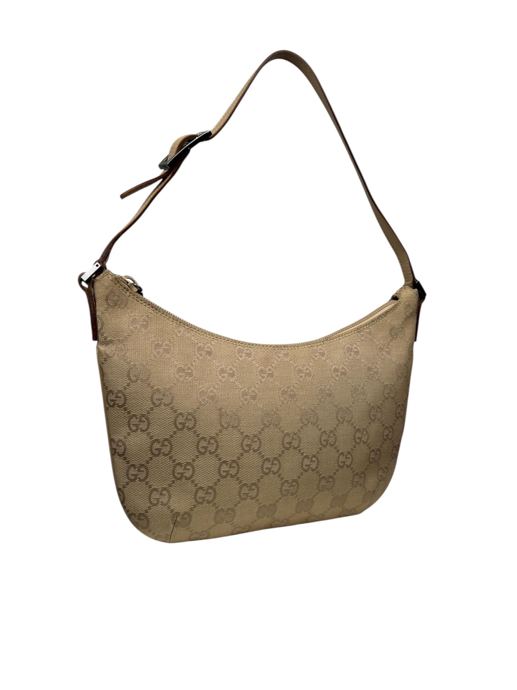 GUCCI GG BEIGE CANVAS HALFMOON SHOULDER BAG