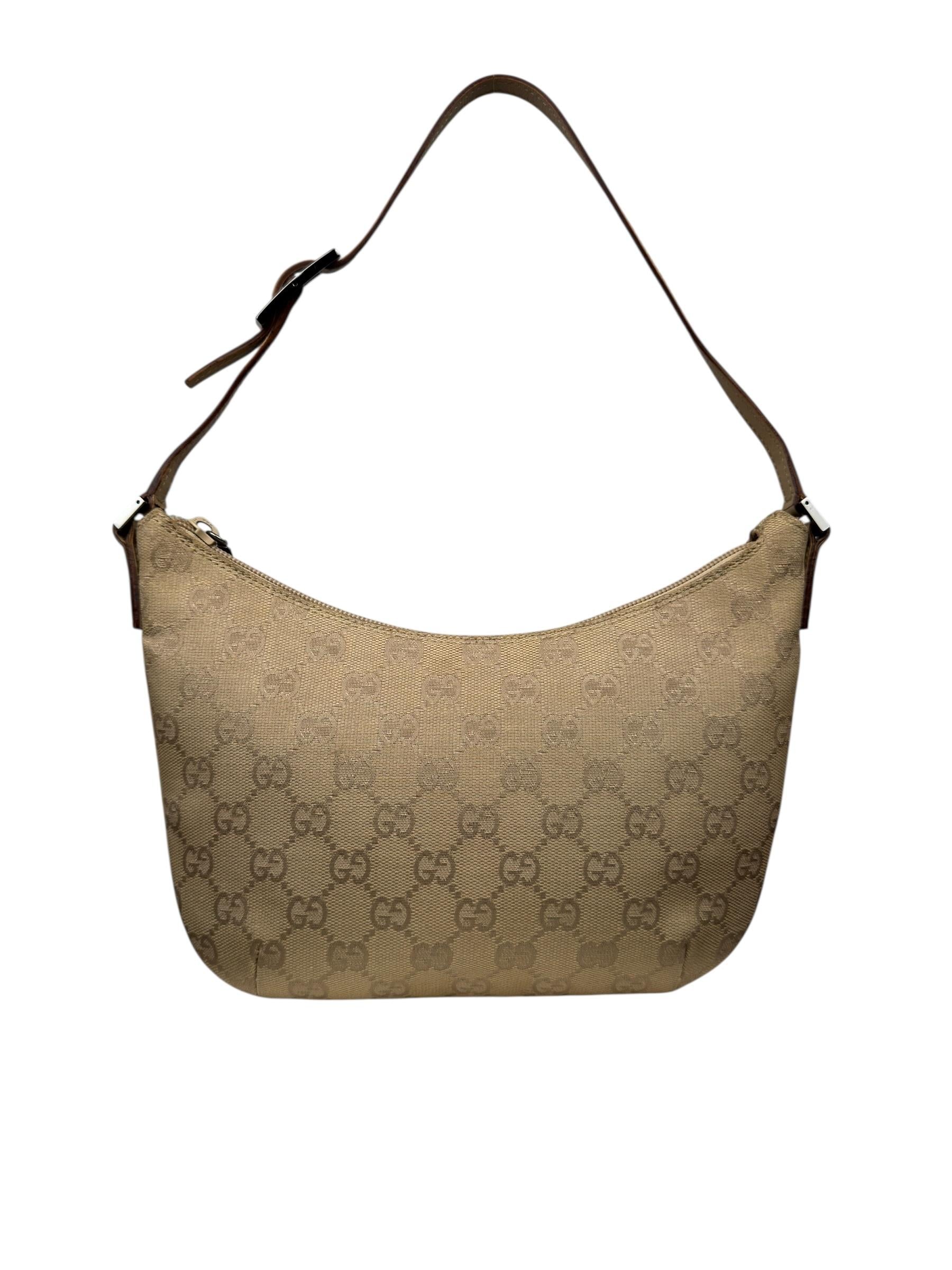 GUCCI GG BEIGE CANVAS HALFMOON SHOULDER BAG
