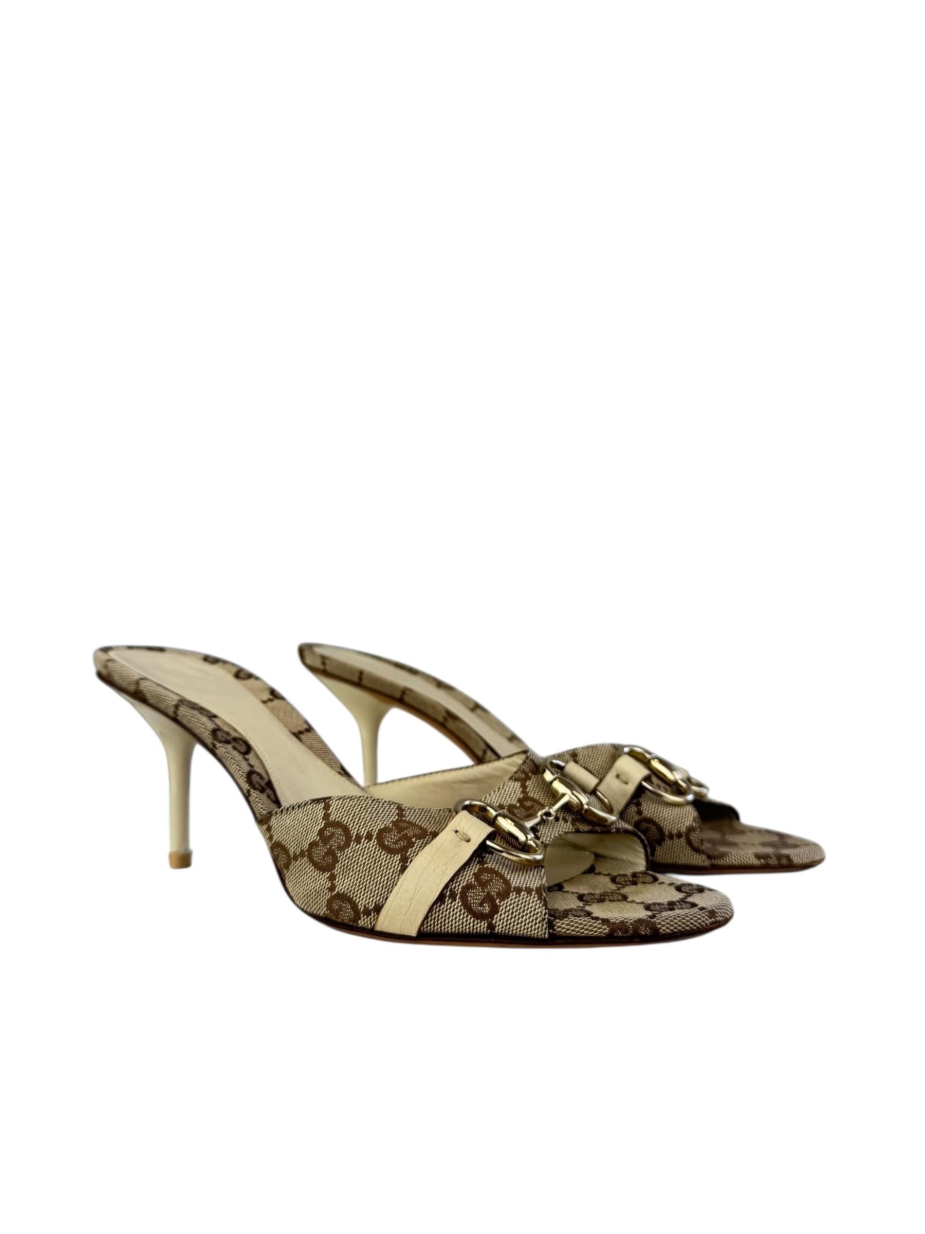 GUCCI GG CANVAS HORSEBIT HEELS