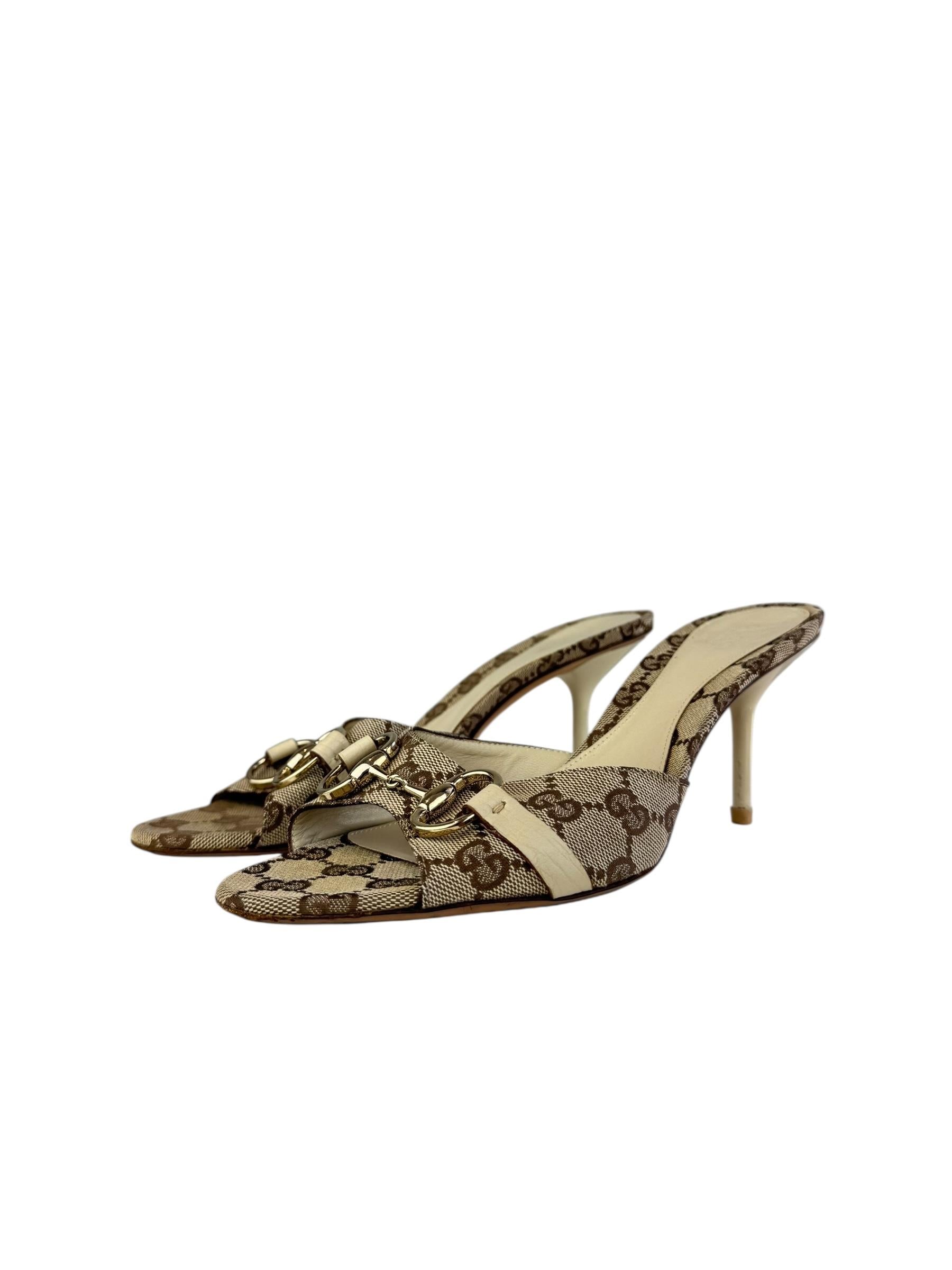 GUCCI GG CANVAS HORSEBIT HEELS