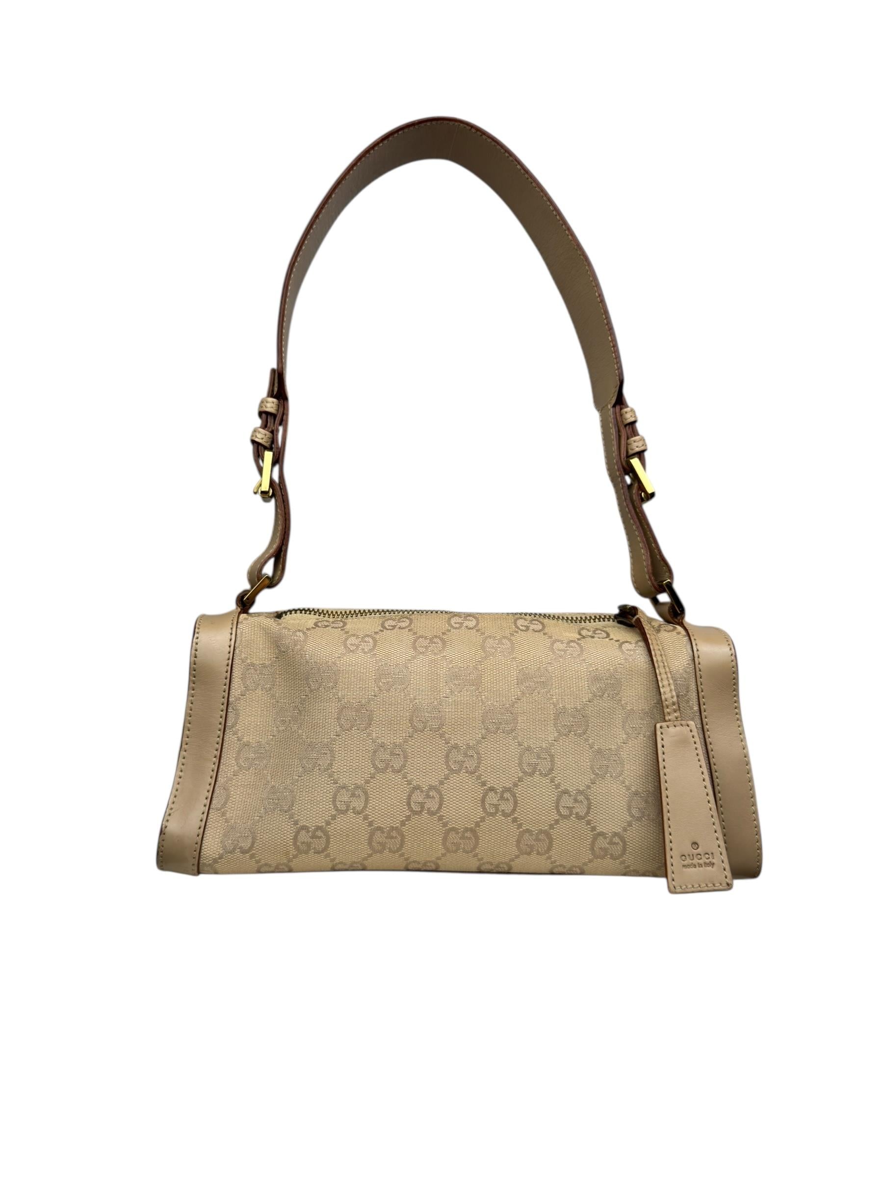 GUCCI GG CANVAS LEATHER SHOULDER BAG