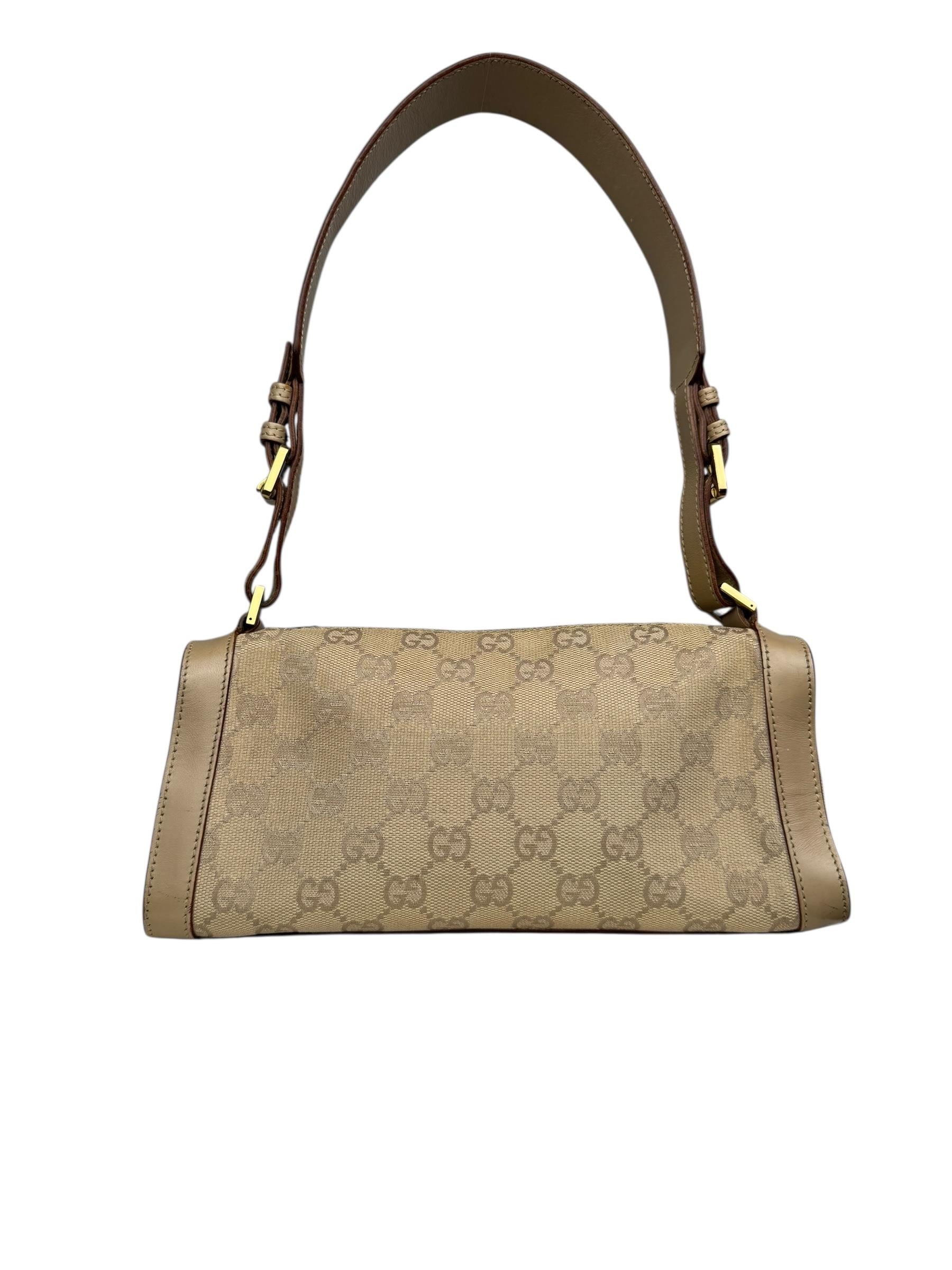 GUCCI GG CANVAS LEATHER SHOULDER BAG