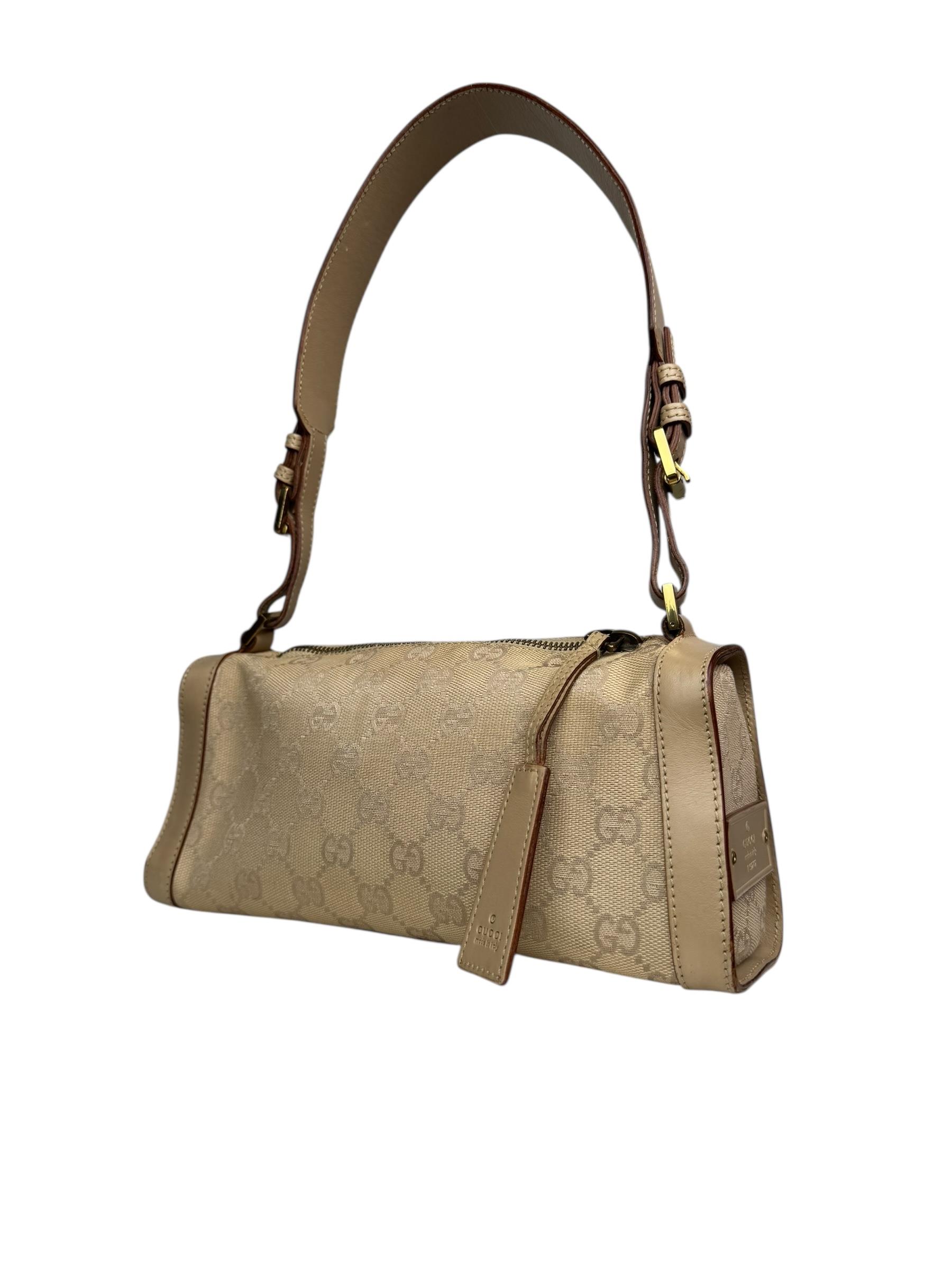 GUCCI GG CANVAS LEATHER SHOULDER BAG
