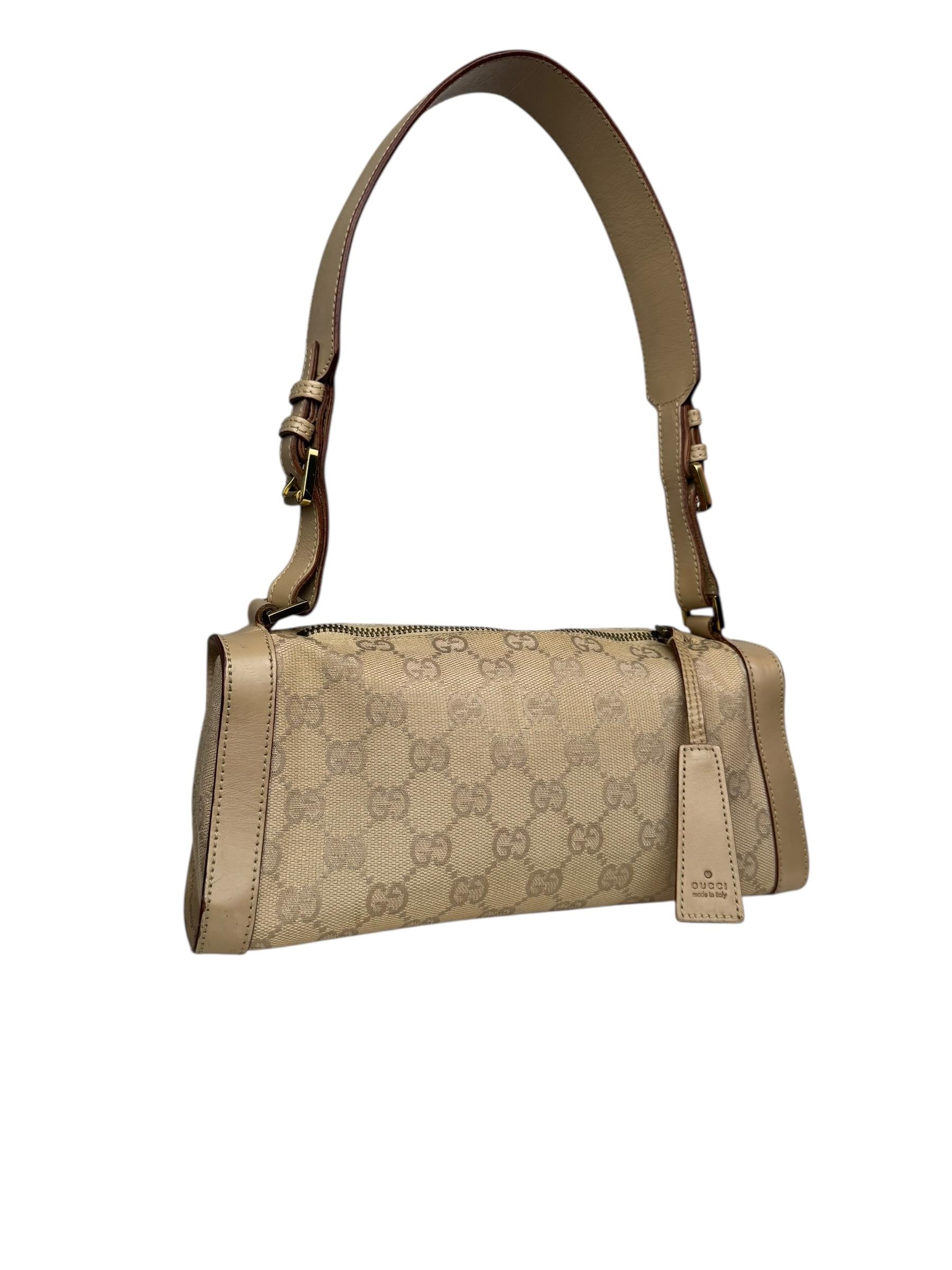 GUCCI GG CANVAS LEATHER SHOULDER BAG