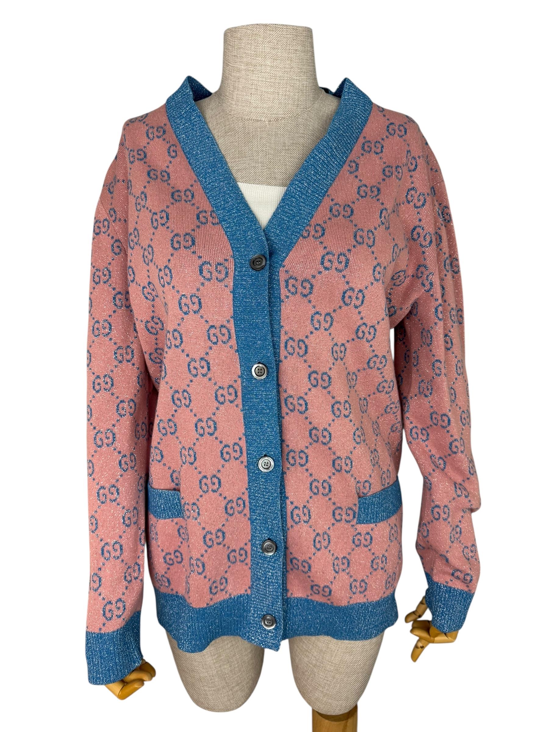 GUCCI GG CANVAS PINK CARDIGAN 