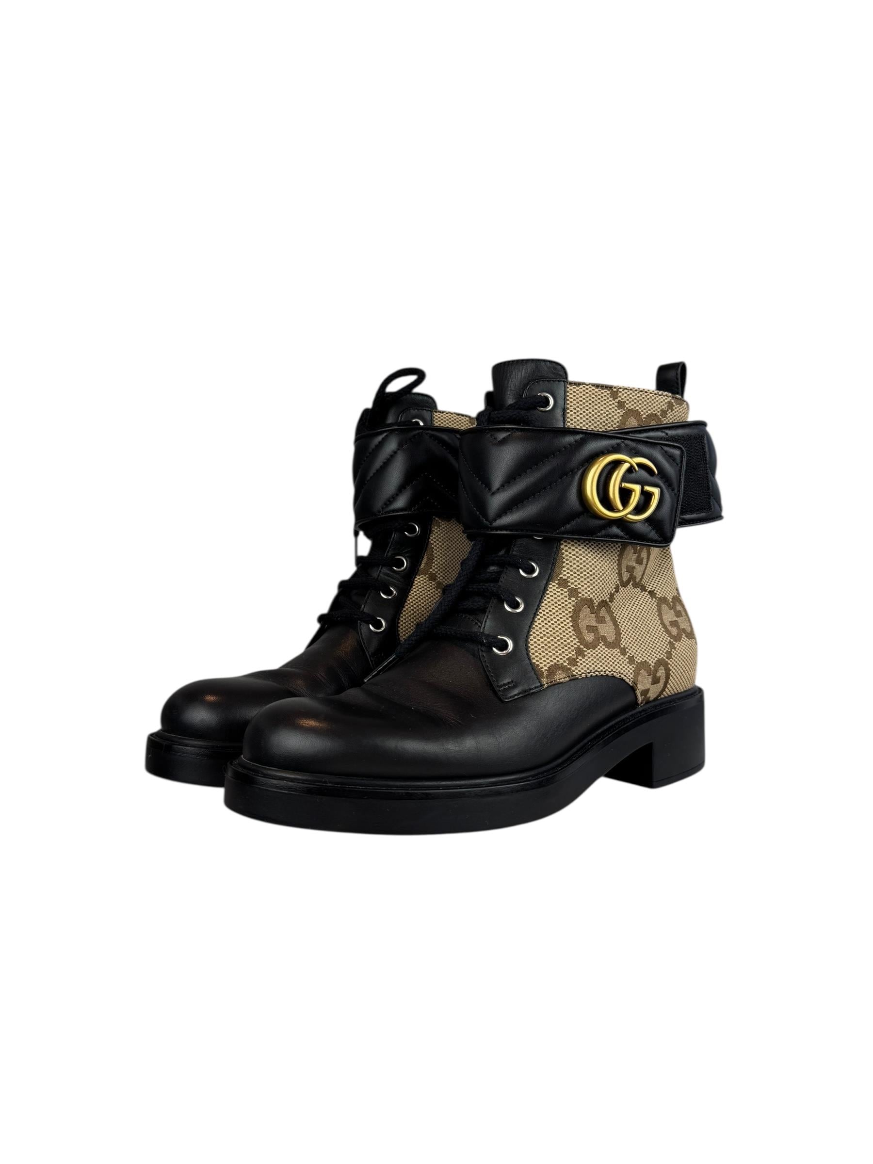 GUCCI GG LOGO PRINT COMBAT BOOTS