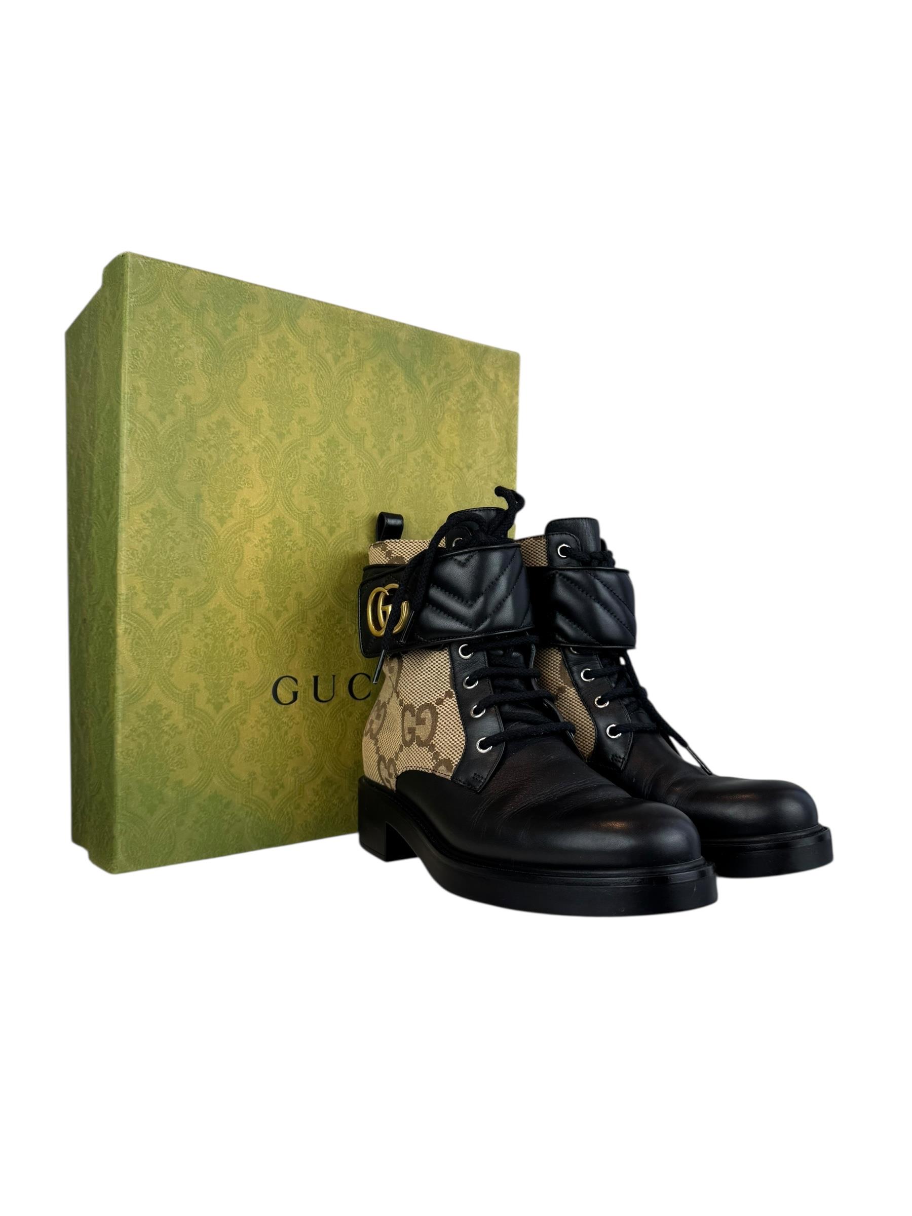 GUCCI GG LOGO PRINT COMBAT BOOTS