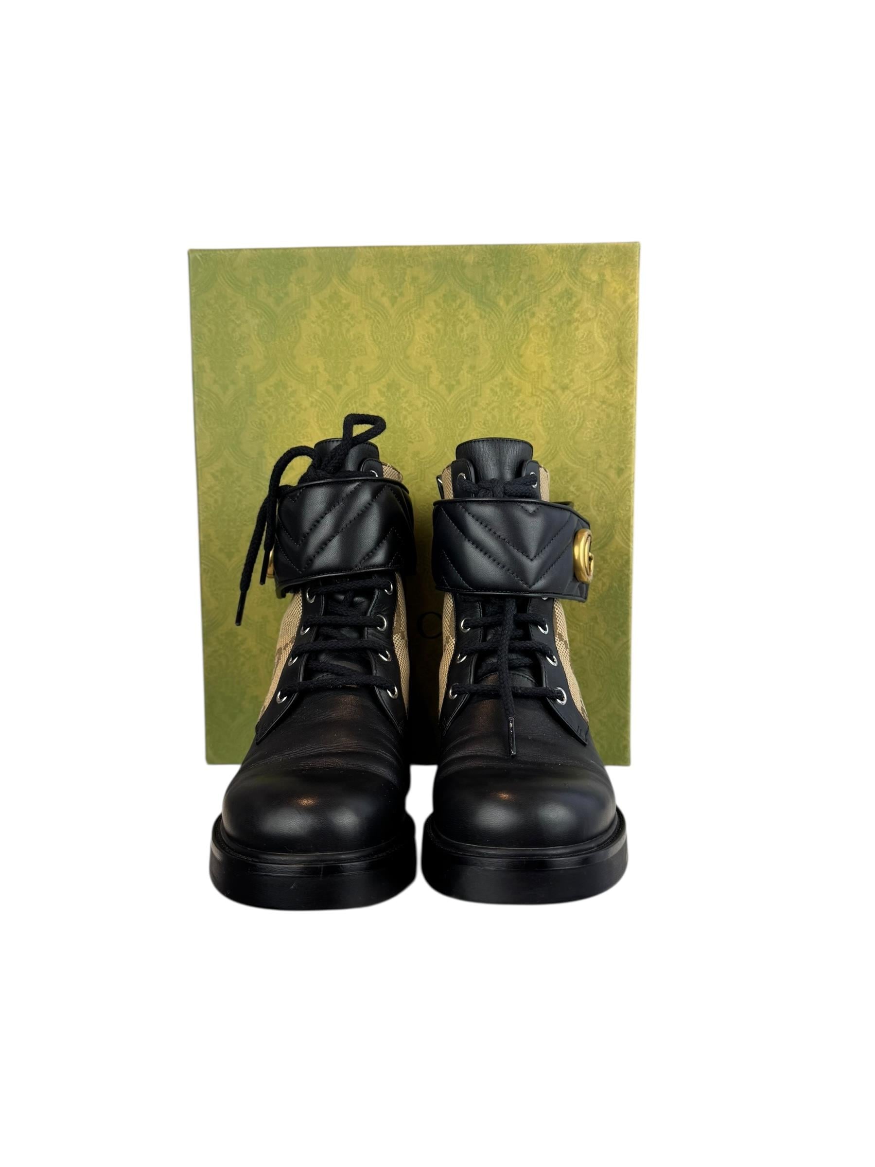 GUCCI GG LOGO PRINT COMBAT BOOTS