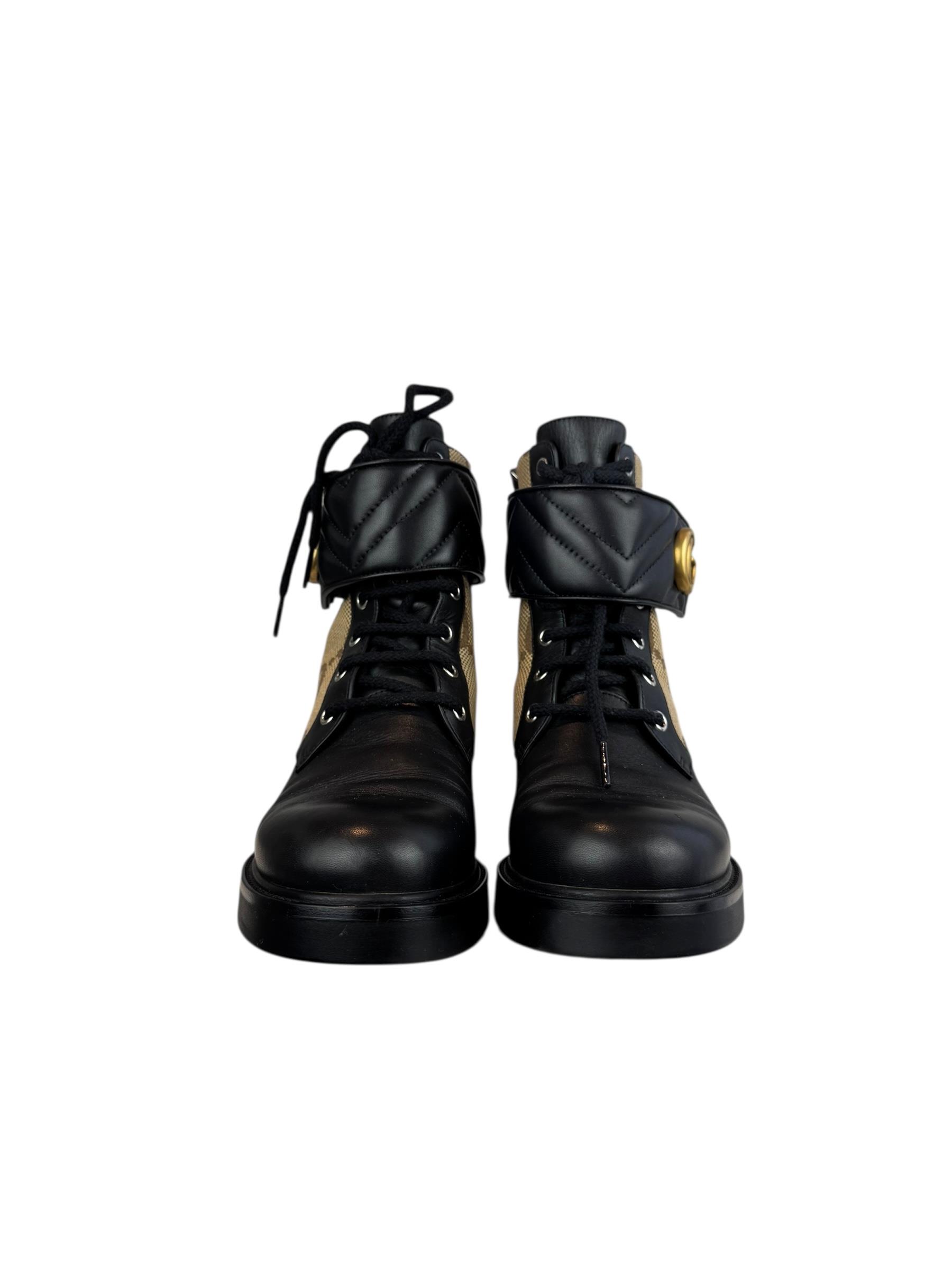 GUCCI GG LOGO PRINT COMBAT BOOTS