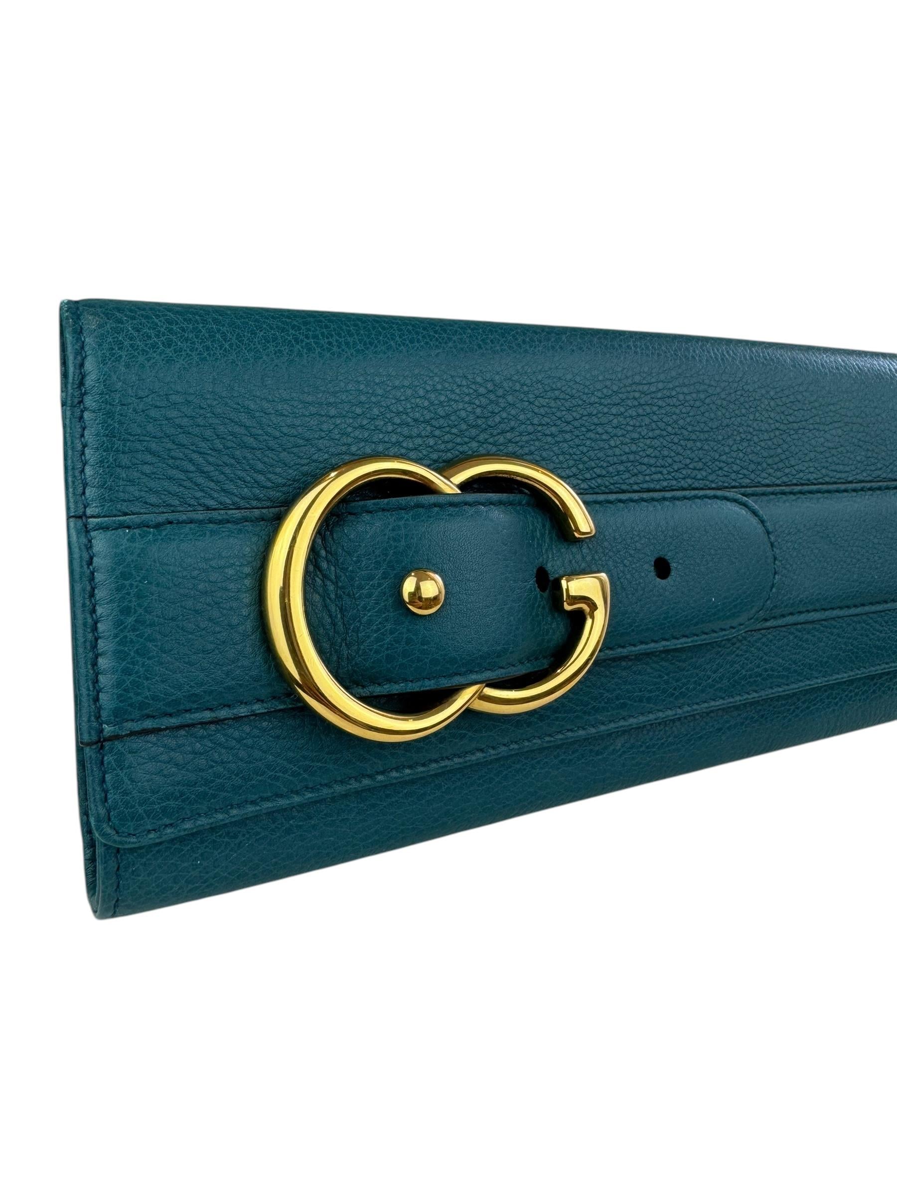 GUCCI GREEN PEBBLED LEATHER ROMY CLUTCH