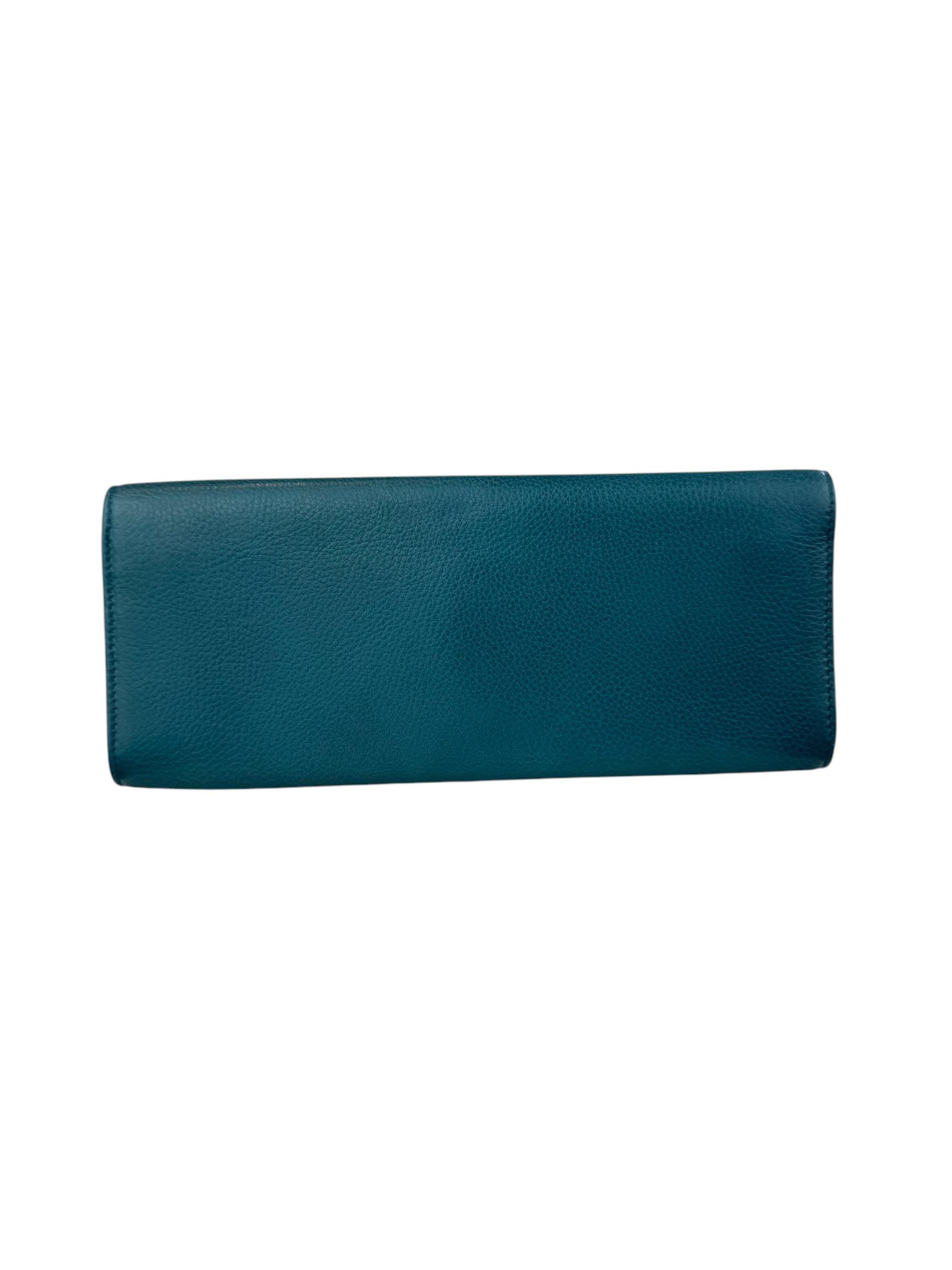 GUCCI GREEN PEBBLED LEATHER ROMY CLUTCH